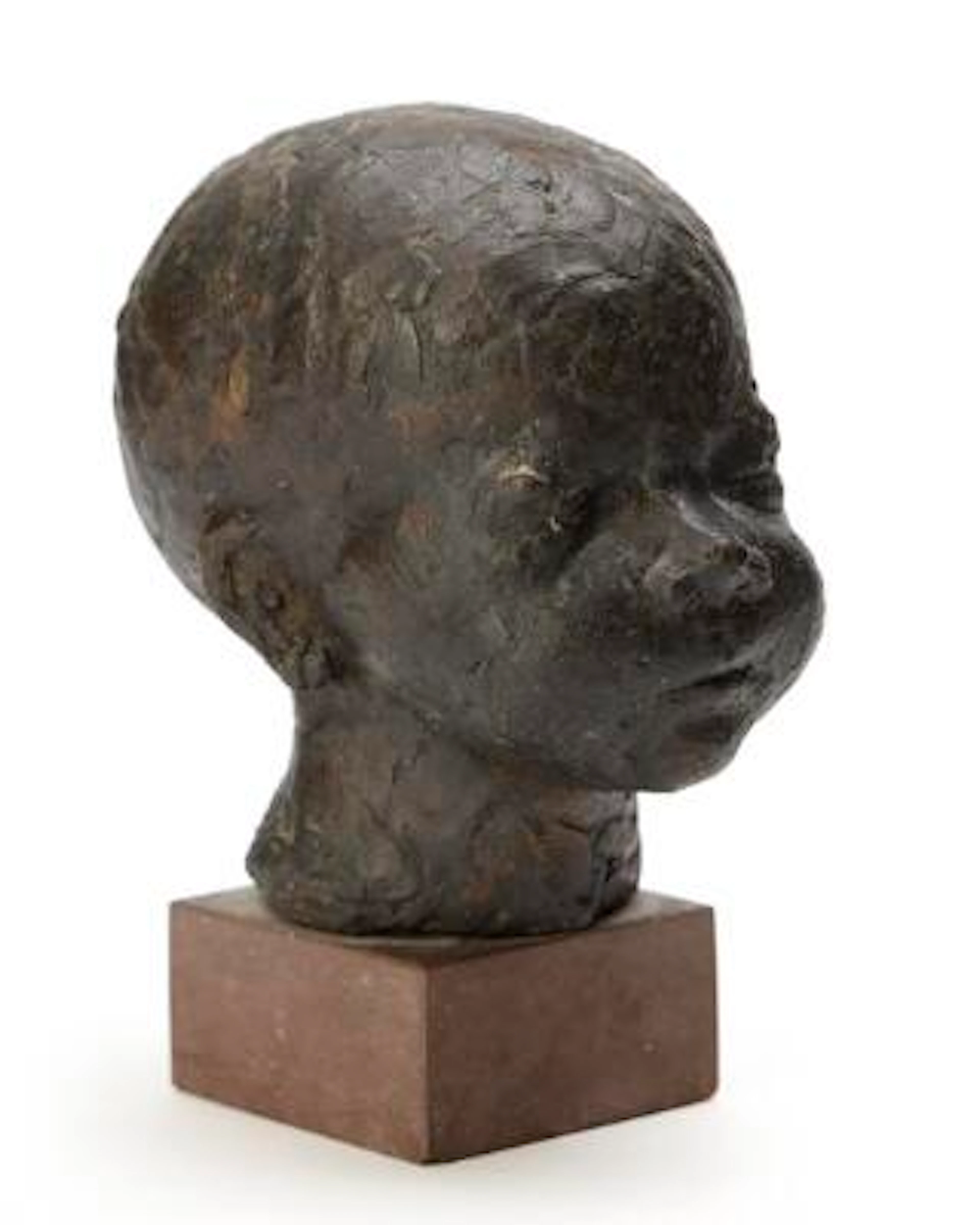 Hanne Varming: Small child bust, Søren, 1968. Signed HV. Patinated