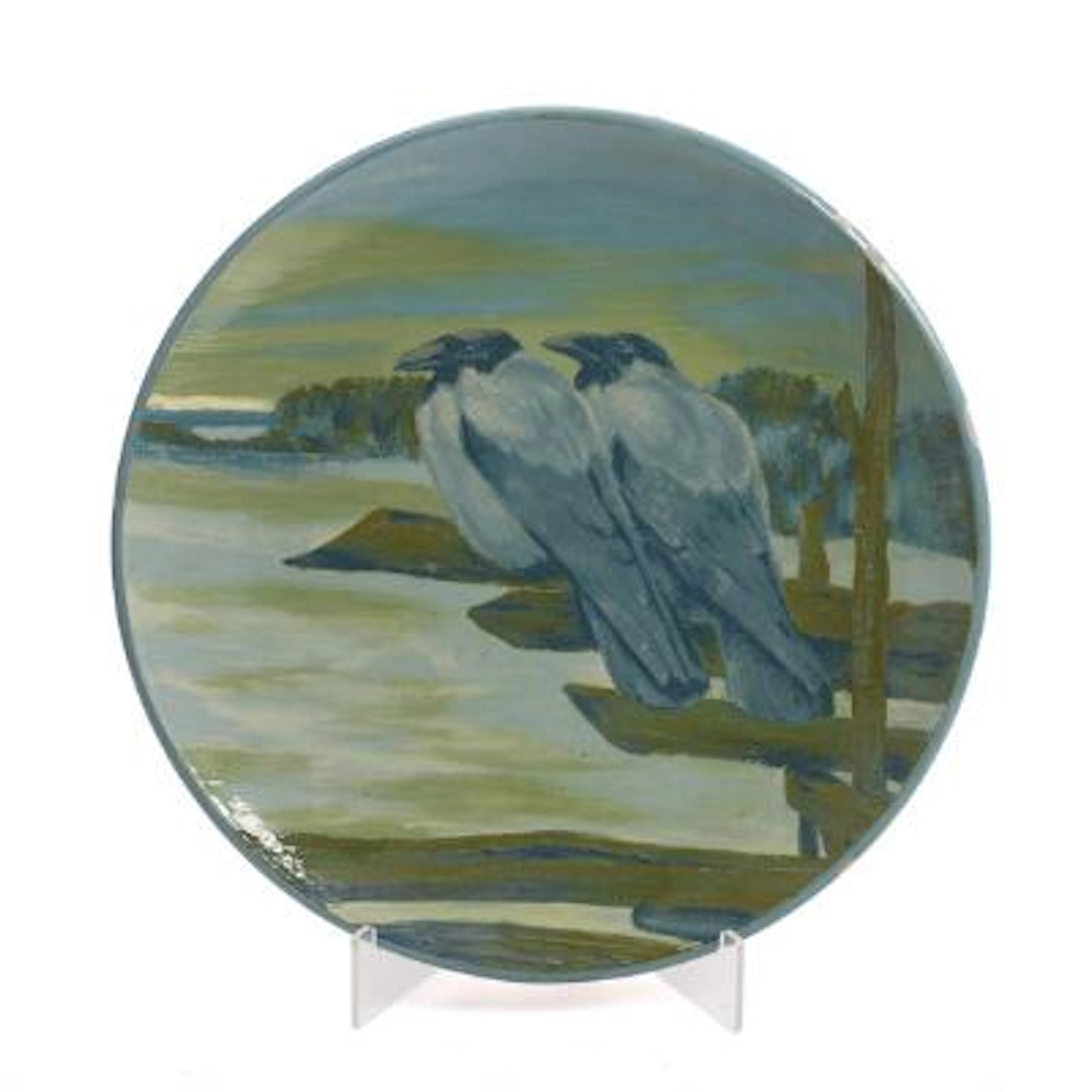Ceramicist unknown: A circular earthenware dish, decorated with two