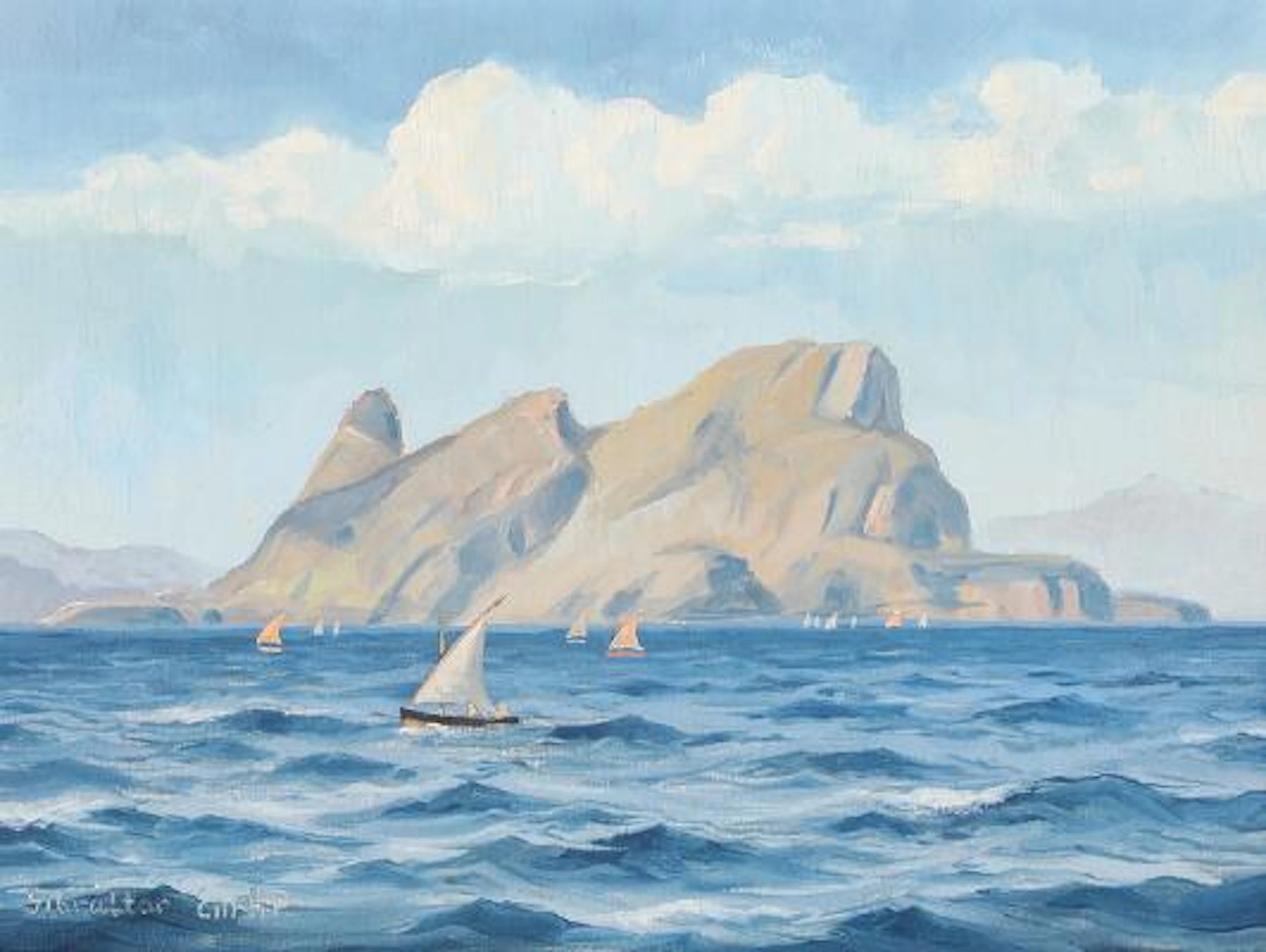 Emanuel A. Petersen: Scenery from Gibraltar. Signed Em A P, Gibraltar.