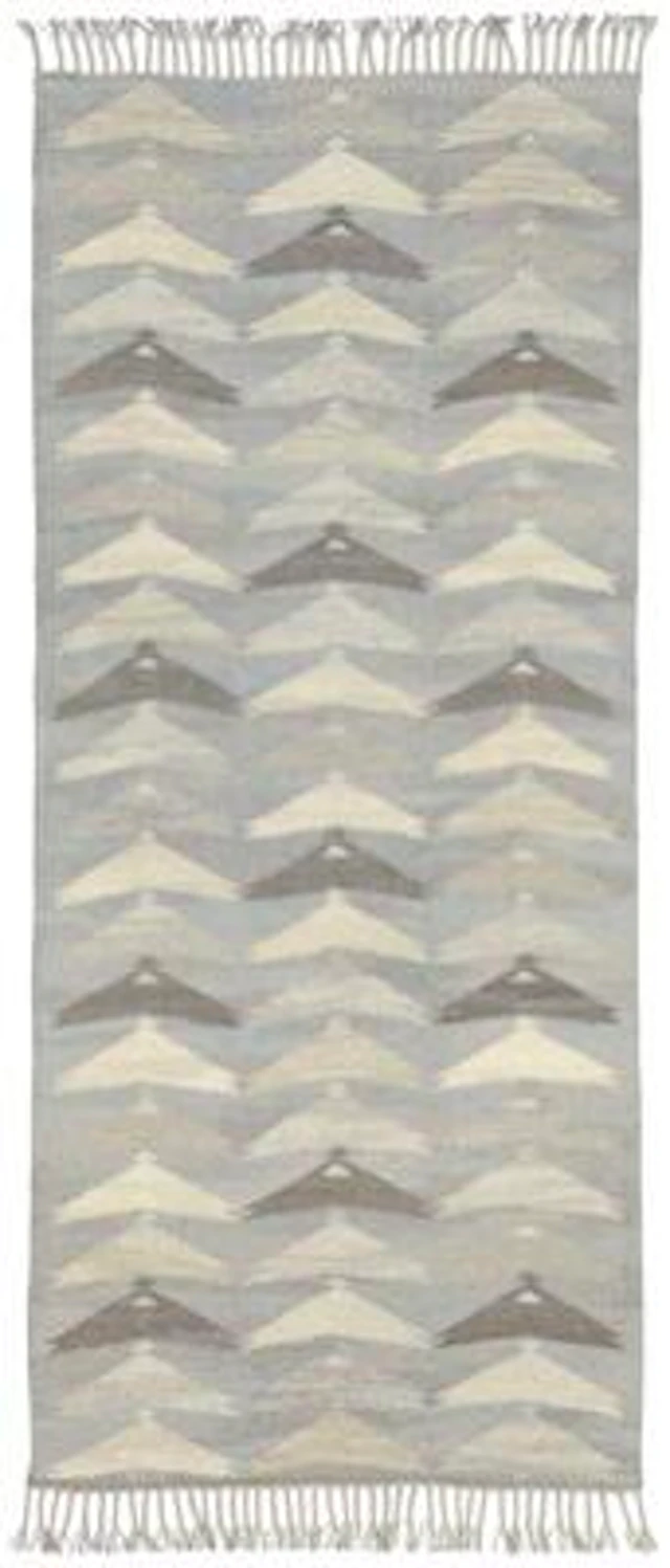 Ingrid Dessau: "Fågelsträck". Handwoven wool carpet. Pattern in shades