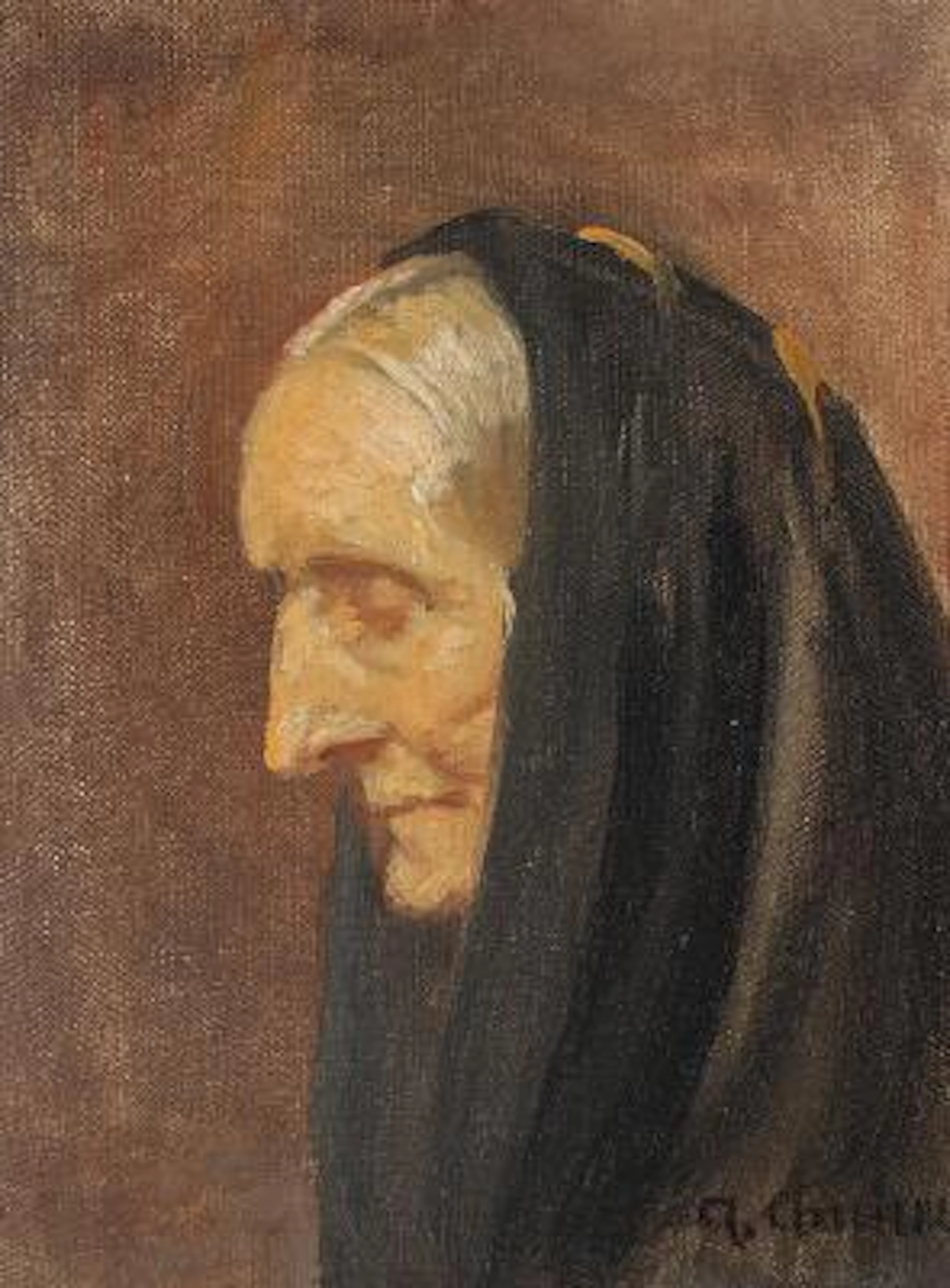 Anna Ancher: Portrait of the painter's mother Ane Brøndum. Signed.