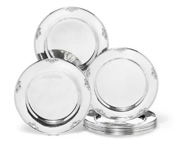 Johan Rohde: "Acorn". A set of ten sterling silver charger plates