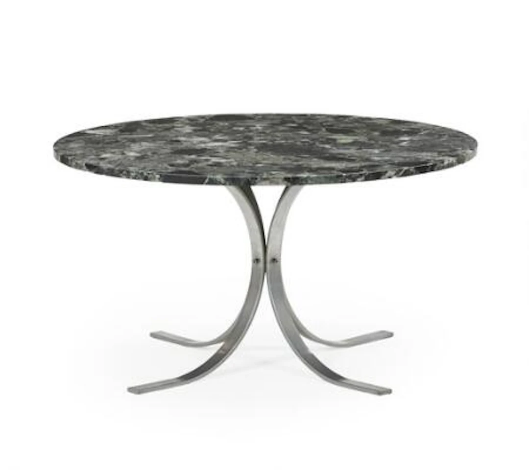 Unknown furniture design: A circular coffee table with steel frame