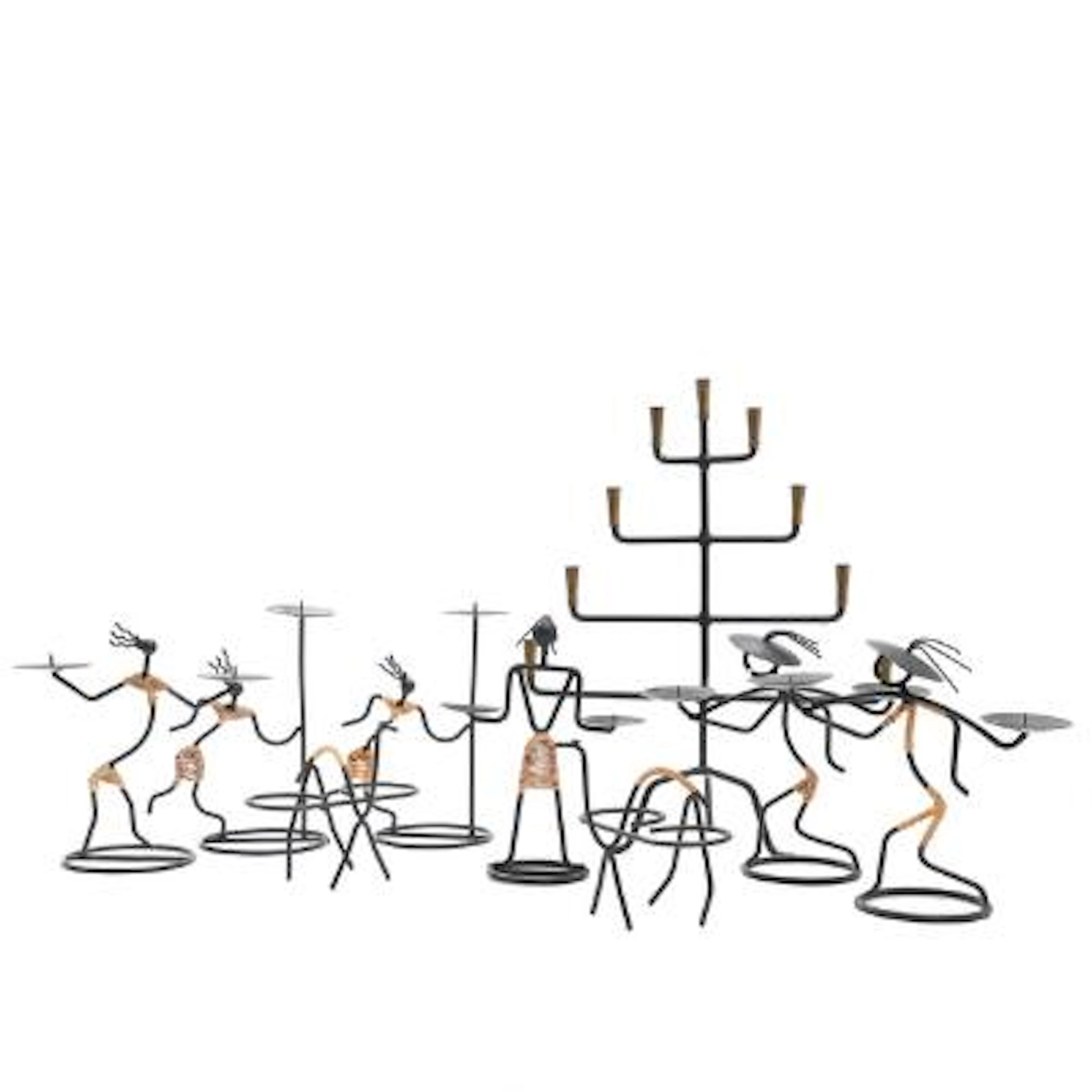 Designer unknown: "String". Seven black painted metal candlesticks
