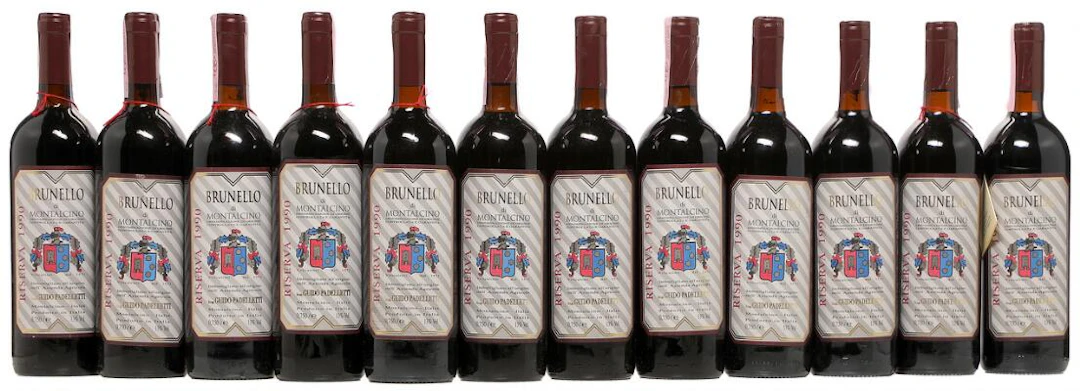 6 bts. Brunello di Montalcino Riserva, Padelletti 1990 A-A/B (bn).
