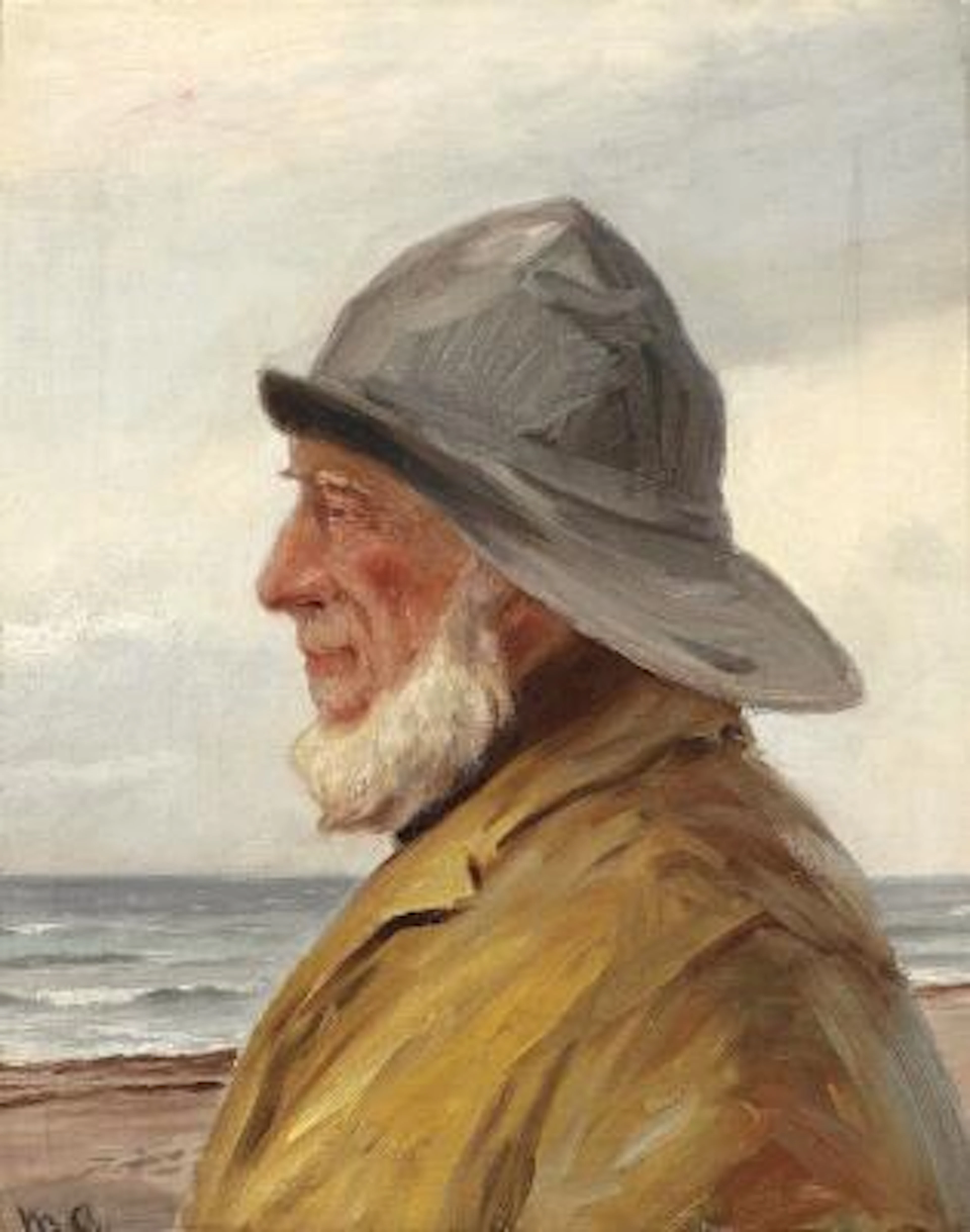 Michael Ancher: A fisherman gazing along the coast in Skagen. Signed