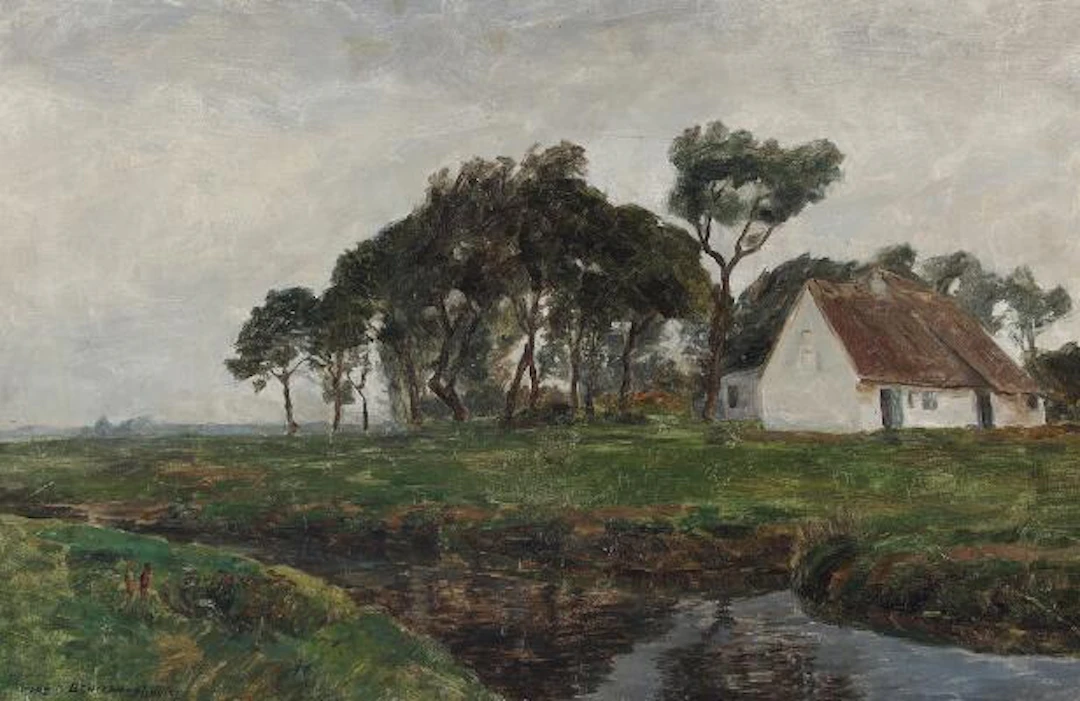 Fritz Johannes Bentzen-Bilkvist: Landscape with view of a thatched