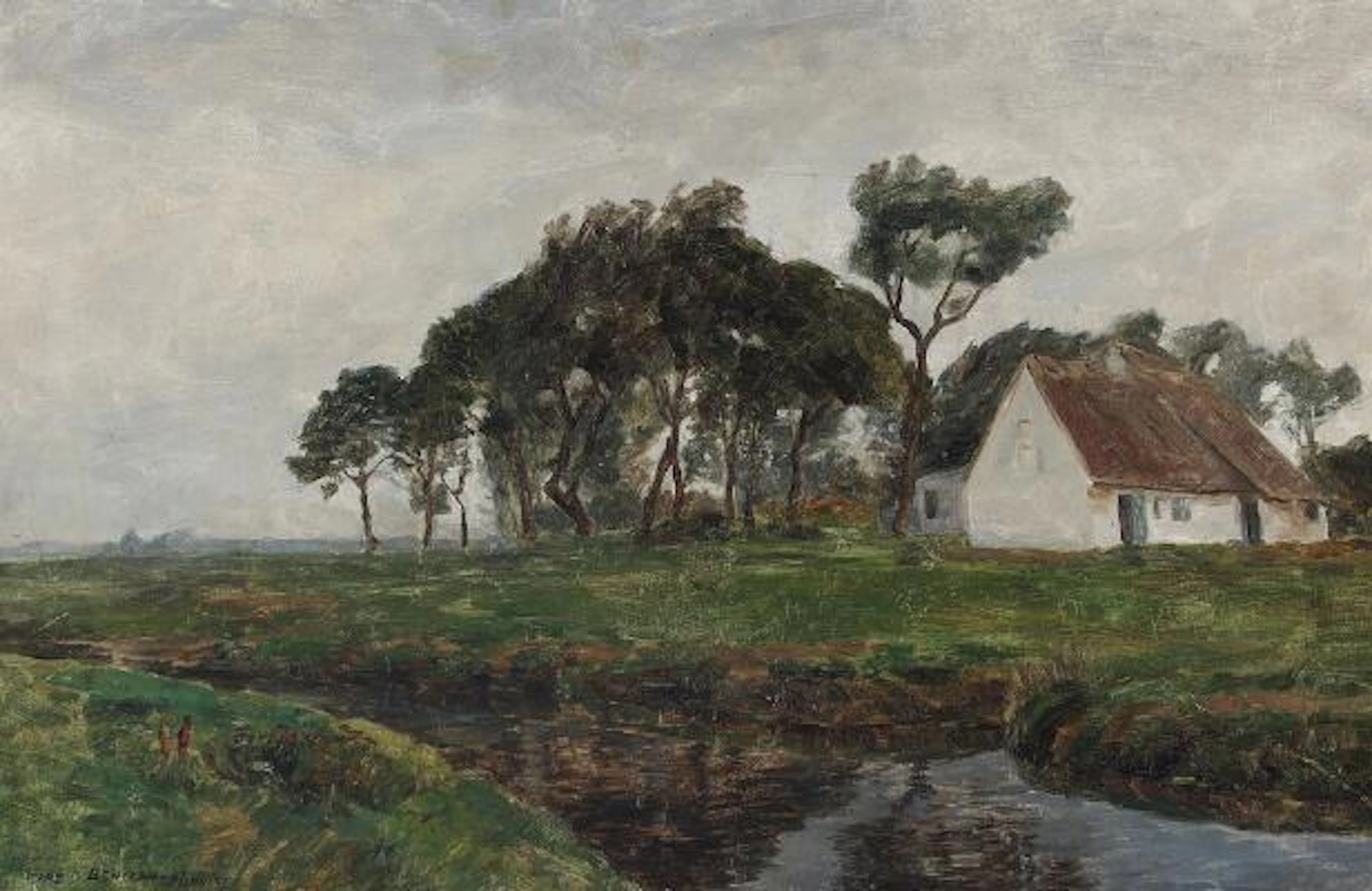 Fritz Johannes Bentzen-Bilkvist: Landscape with view of a thatched