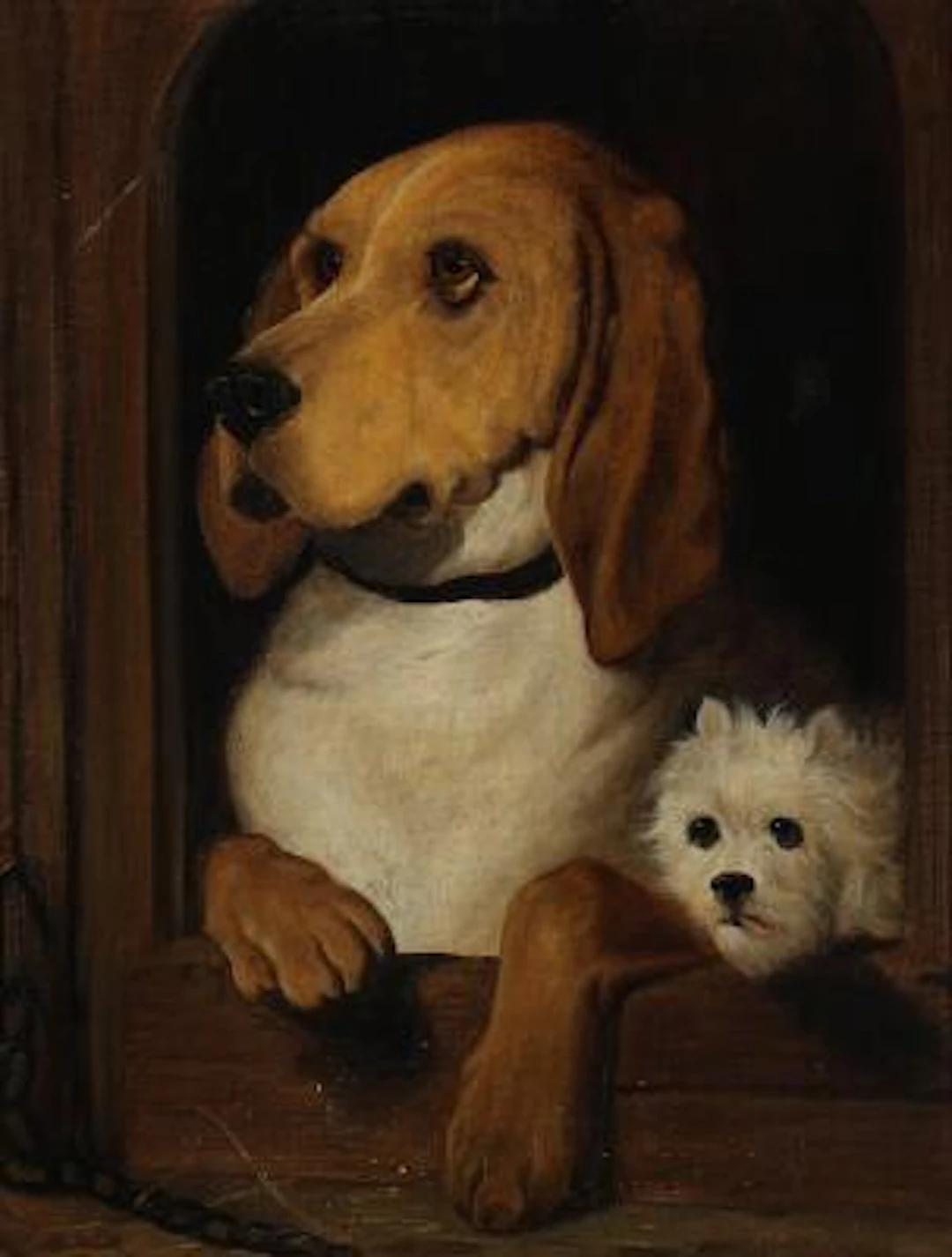 Danish painter, 19th century: Two dogs looking out of a door: Unsigned.