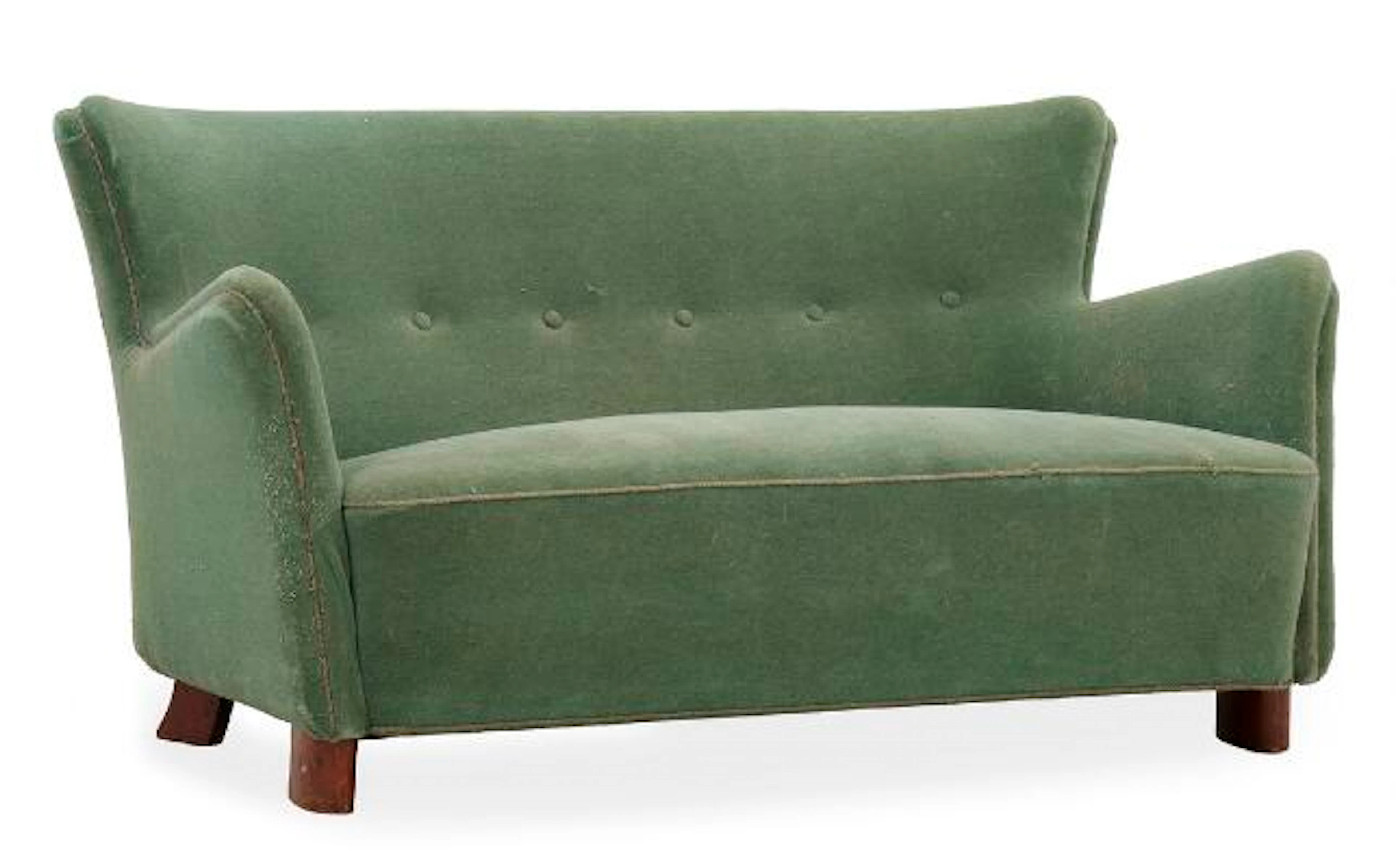 Danish cabinetmaker: Two seater sofa upholstered with stained beech
