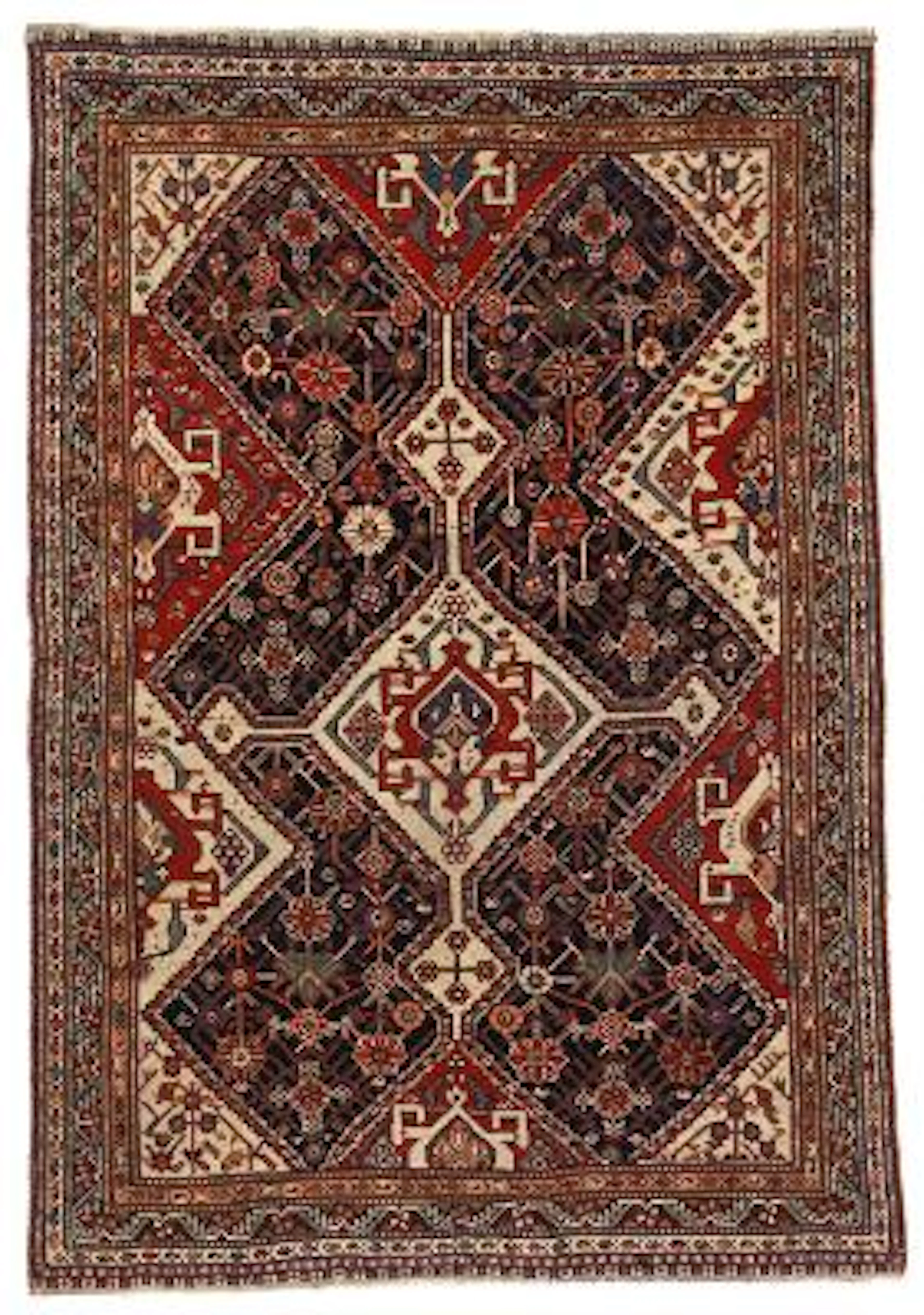 An antique Khasgai rug, South Persia. All over with medallions, rare