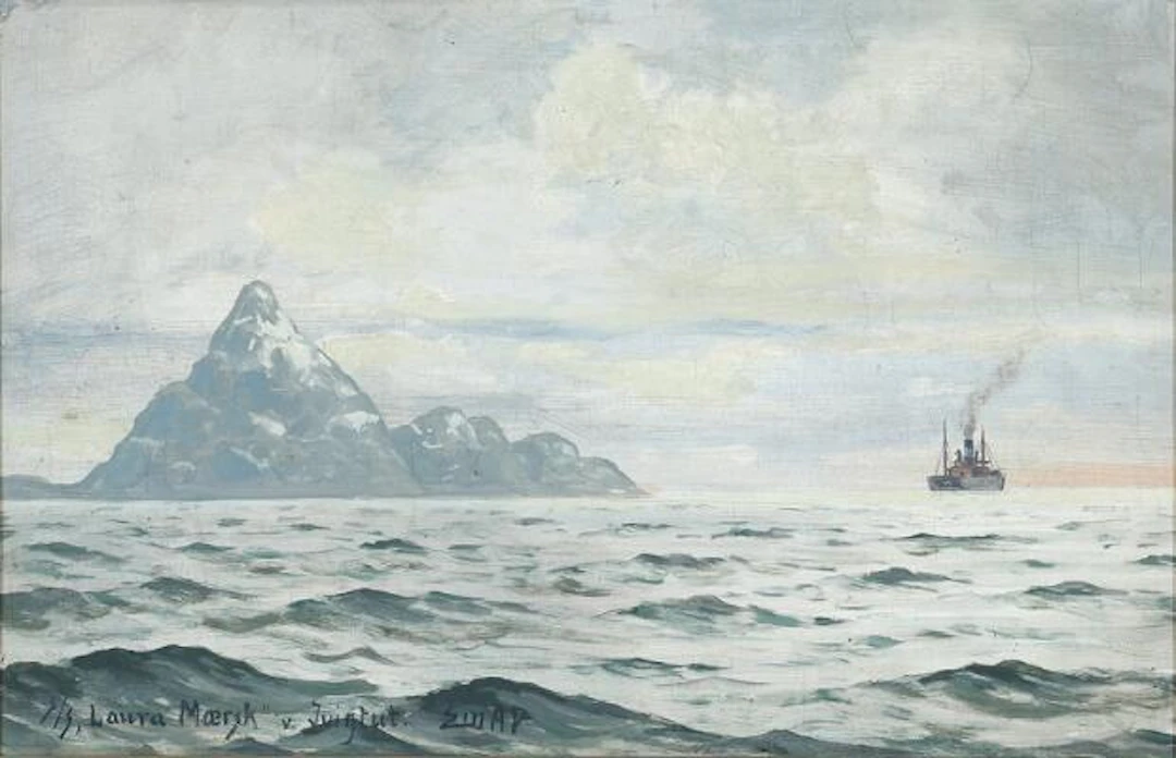 Emanuel A. Petersen: "S/S Laura Mærsk v. Ivigtut". Signed Em. A. P.