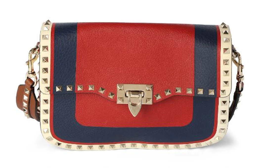 Valentino: A "Rockstud" bag of white, brown, red and dark blue leather