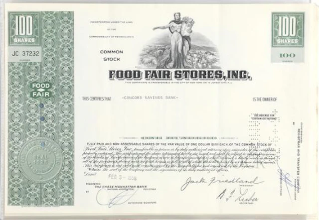 Plastic folder containing a collection of American stock certificates