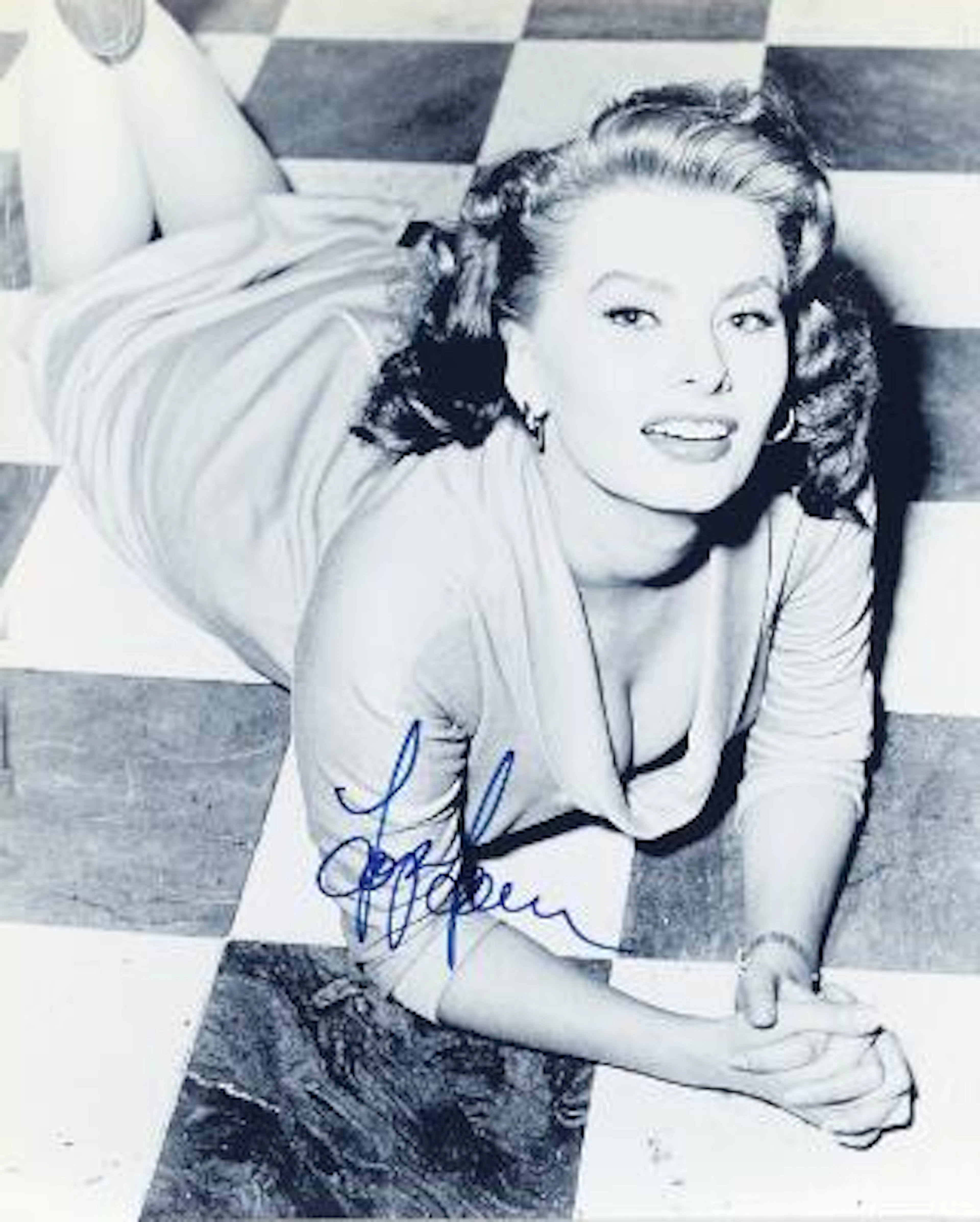 Signed black-and-white still photograph of Italian actress Sophia