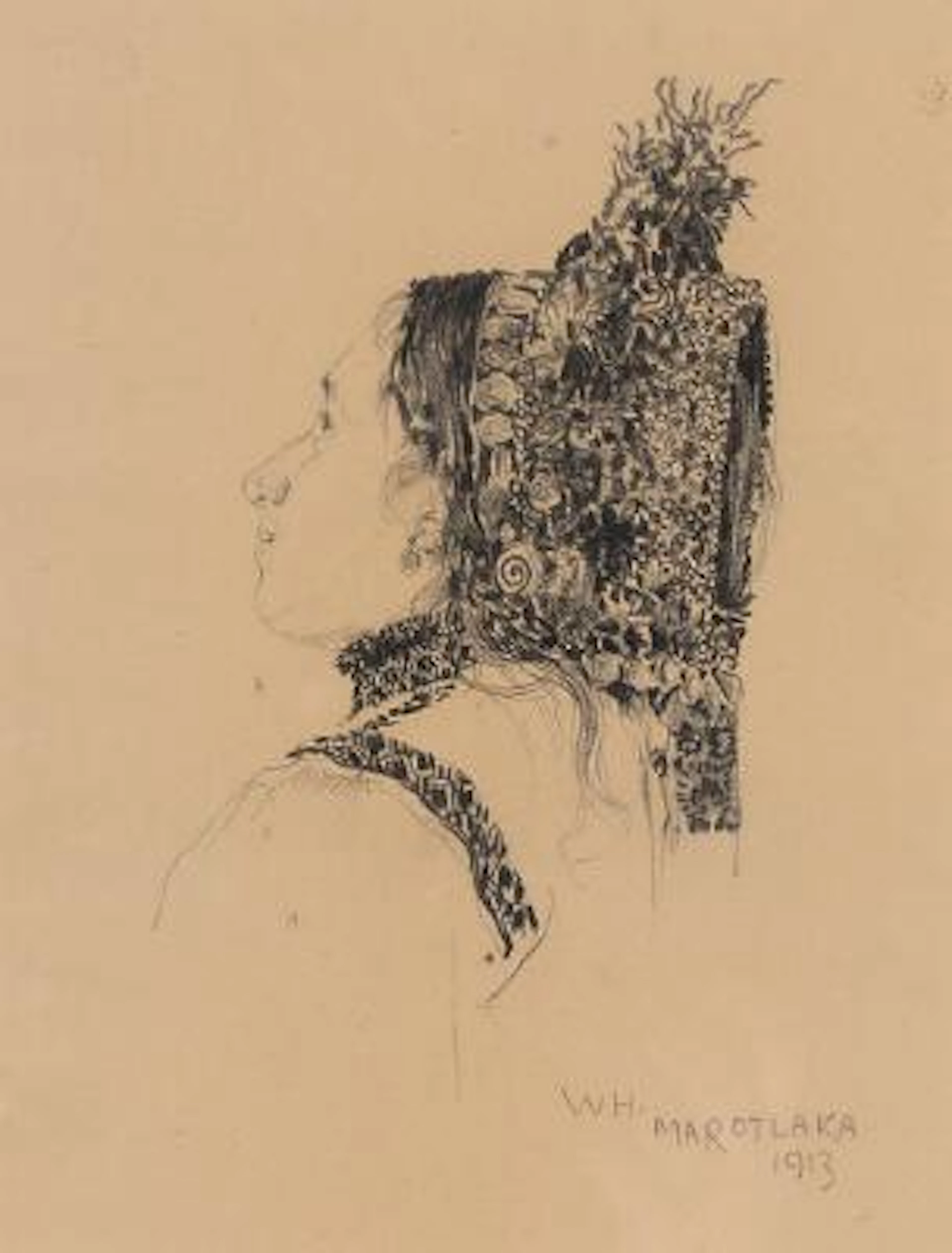 Willy Habl: Female portrait with traditional headdress from Marótlaka.