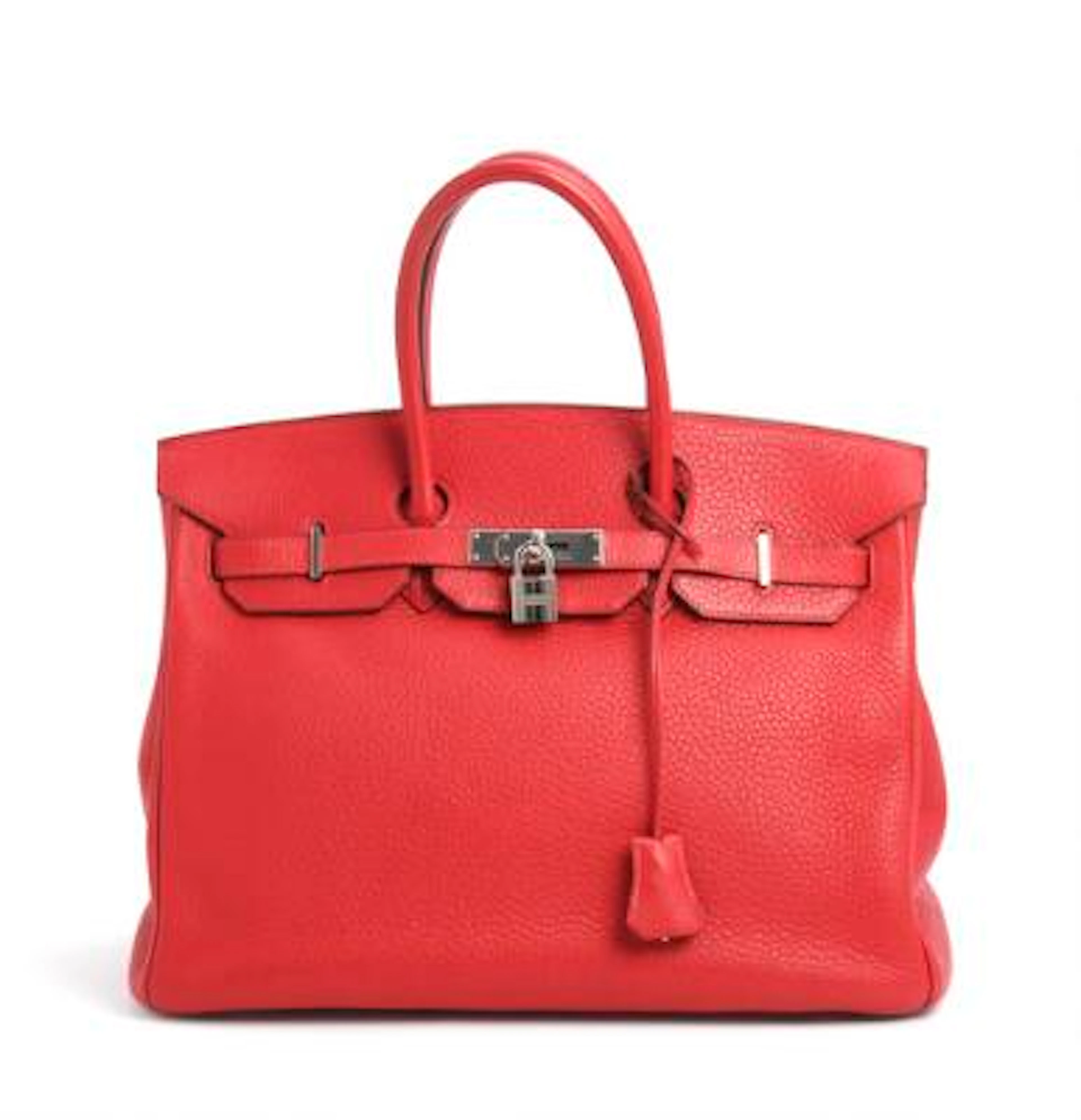 Hermès: A "Birkin 35" bag of red Clemence leather with palladium hardware