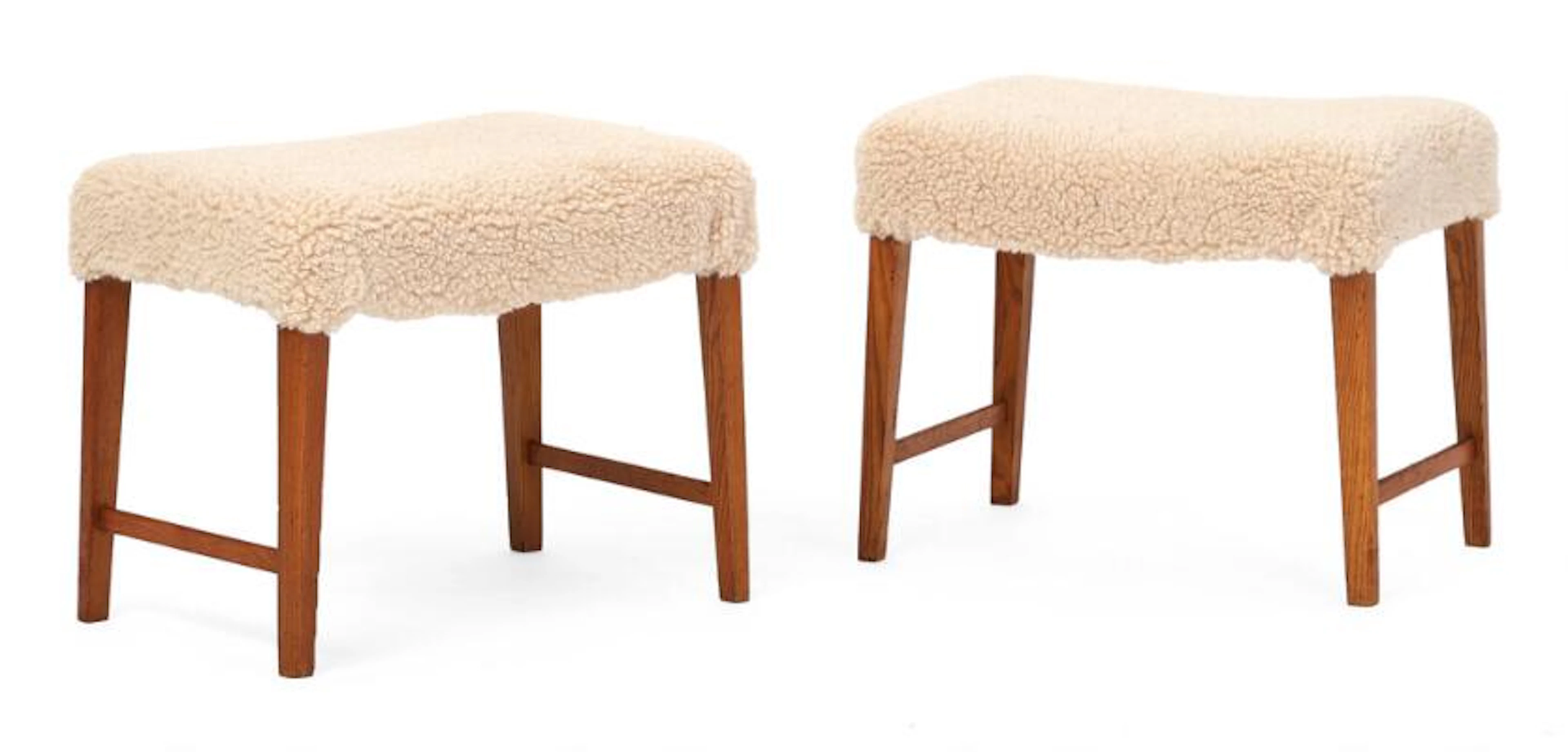 Danish furniture design: A pair of stools with elm frame. Upholstered
