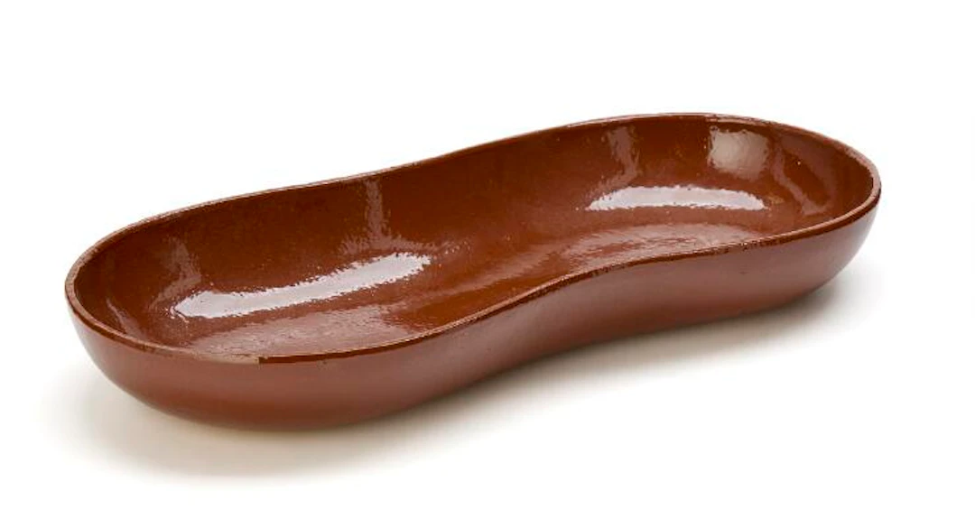 Ursula Munch-Petersen: Large bean-shaped stoneware dish decorated