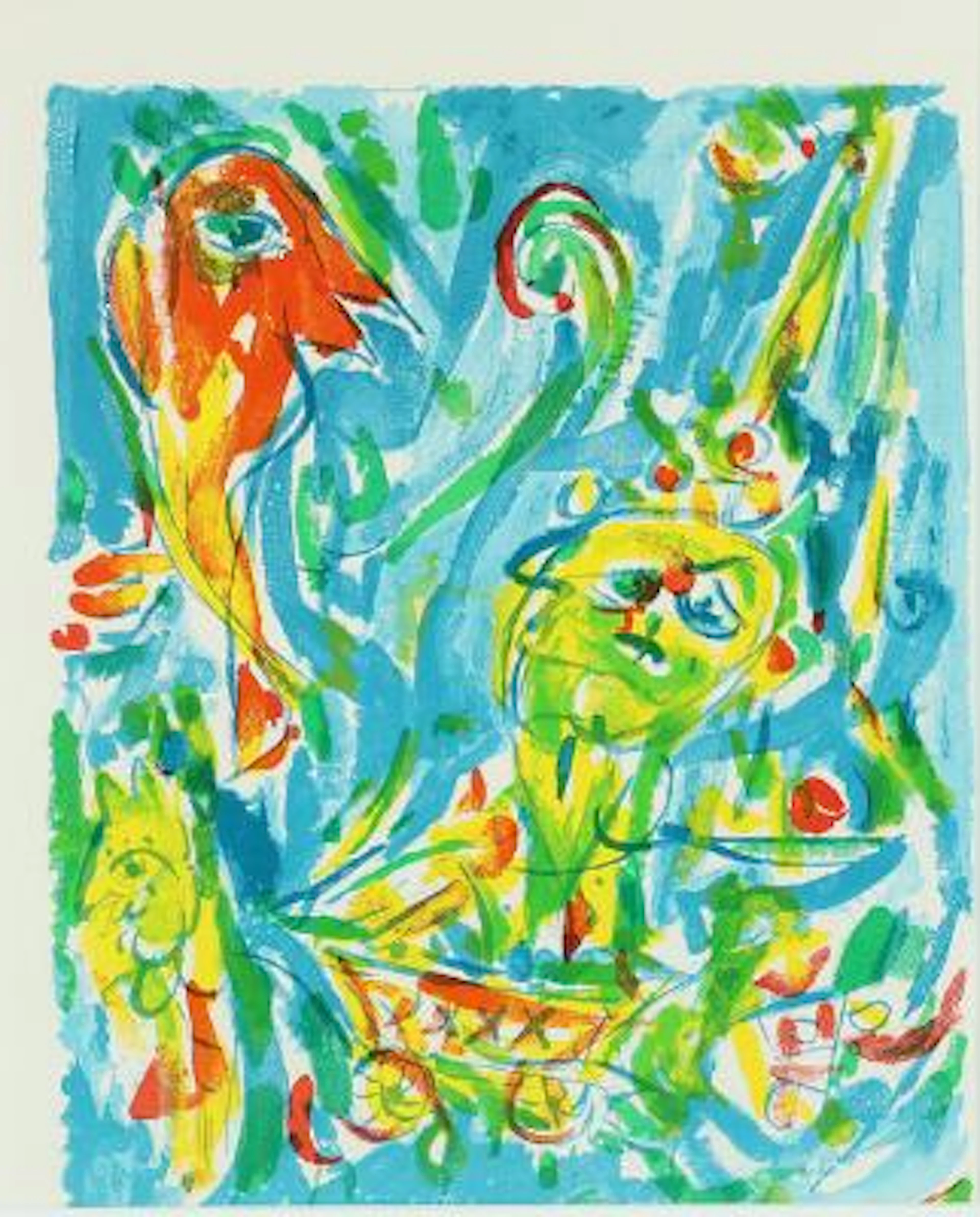 Carl-Henning Pedersen: Composition. Lithograph in colours. Visible