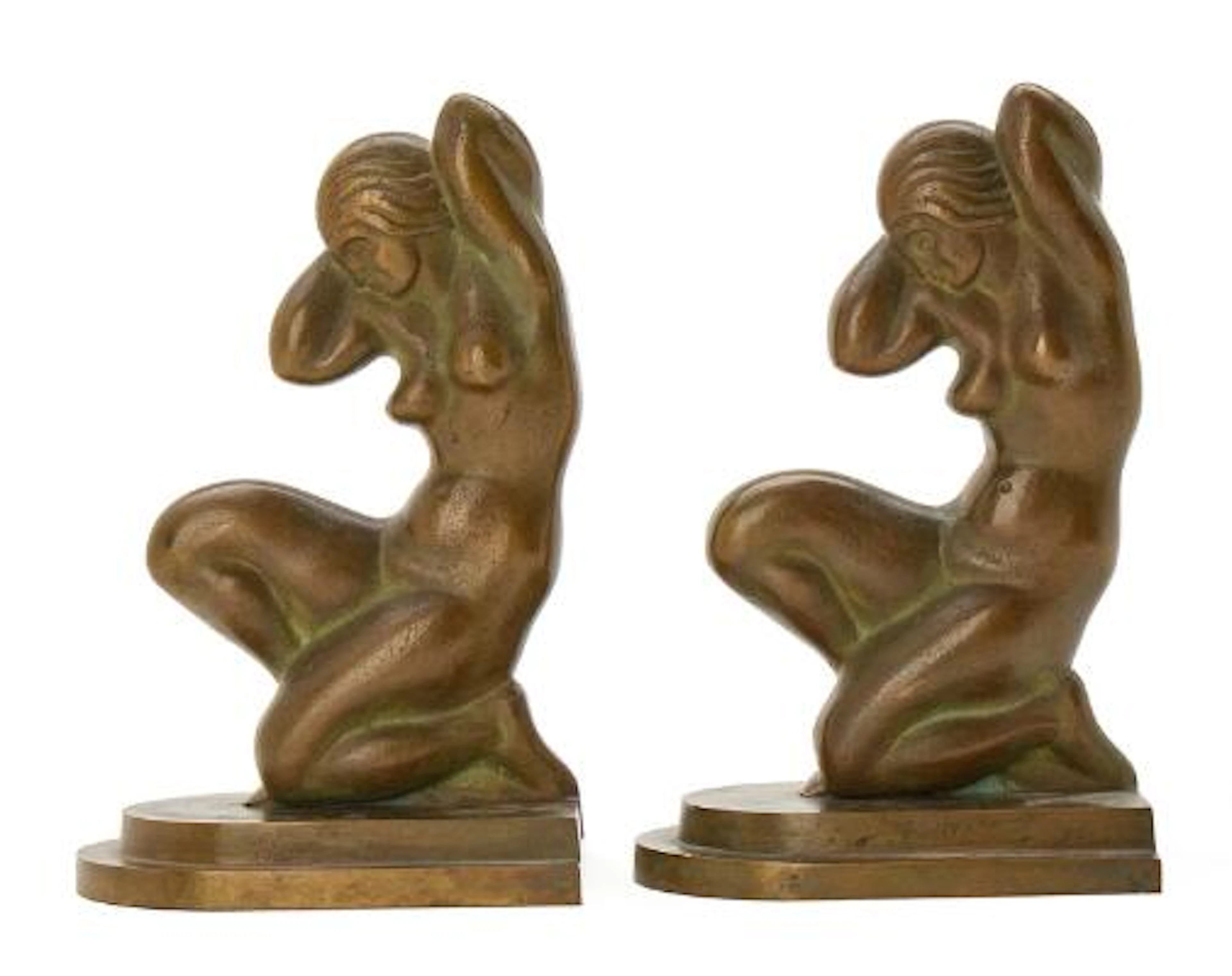 Danish design: A pair of Art Deco patinated bronze book supports in