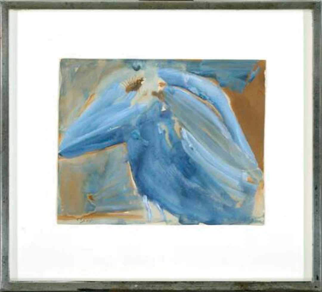 Carl-Henning Pedersen: Blue bird. Signed chp 45. Watercolour and gouache