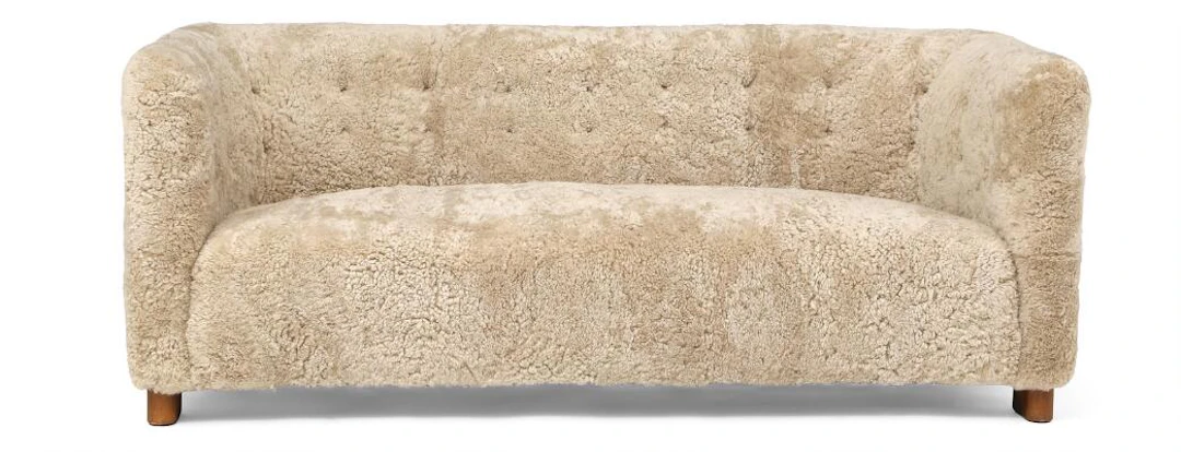 Ole Wanscher: Freestanding 2.5-seater sofa with stained beech legs.
