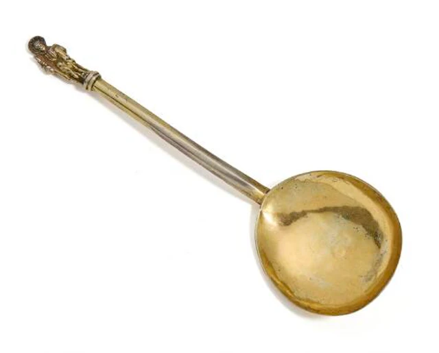 A German Baroque silver-gilt apostle spoon. Grabow town mark, Mecklenburg.