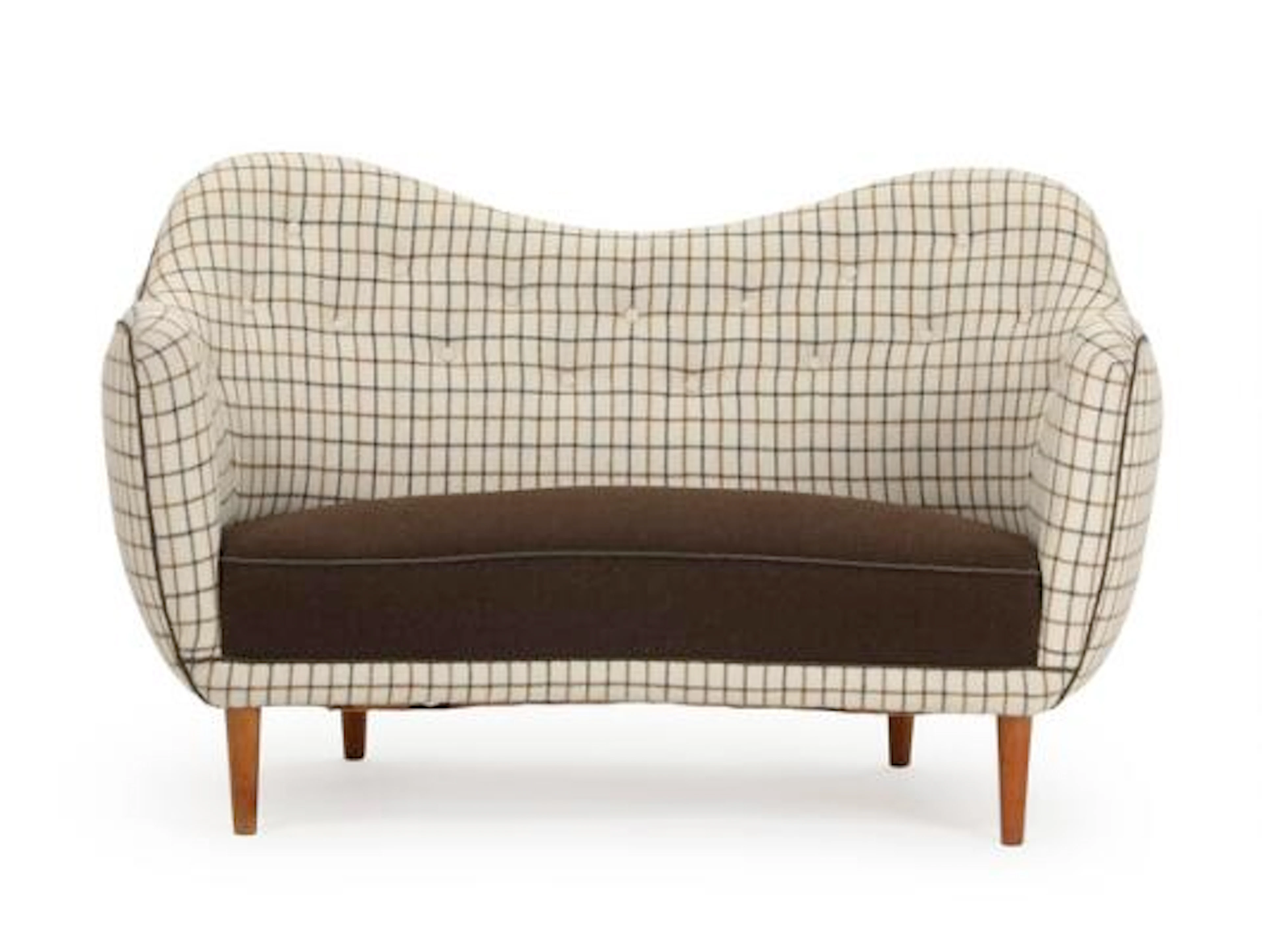 Finn Juhl: "BO 55". Two seater sofa with beech legs and checkered