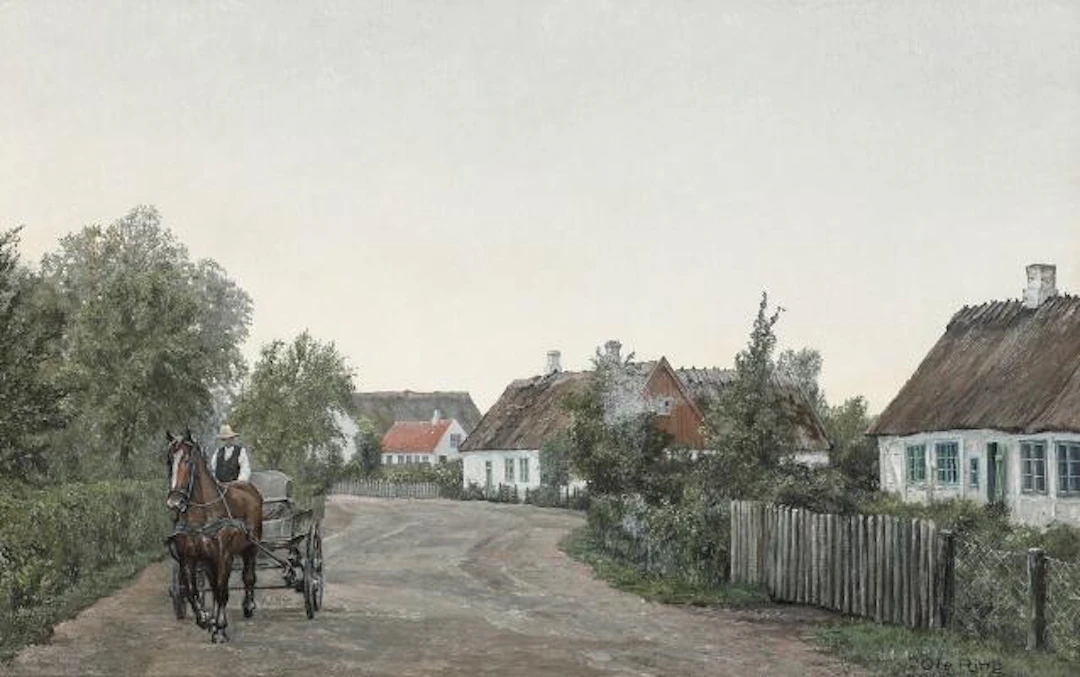 Ole Ring: A horse-drawn carriage on the road in the outskirts of a