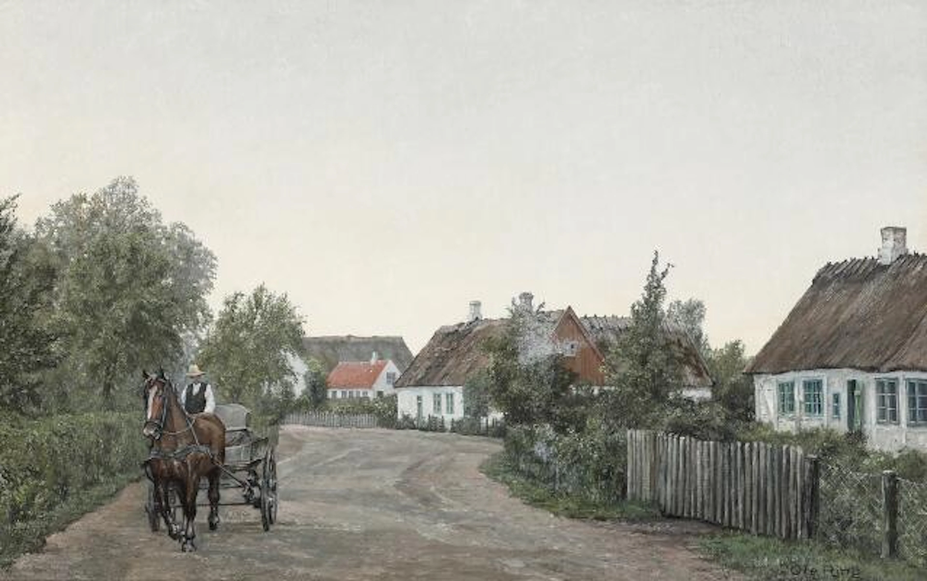 Ole Ring: A horse-drawn carriage on the road in the outskirts of a