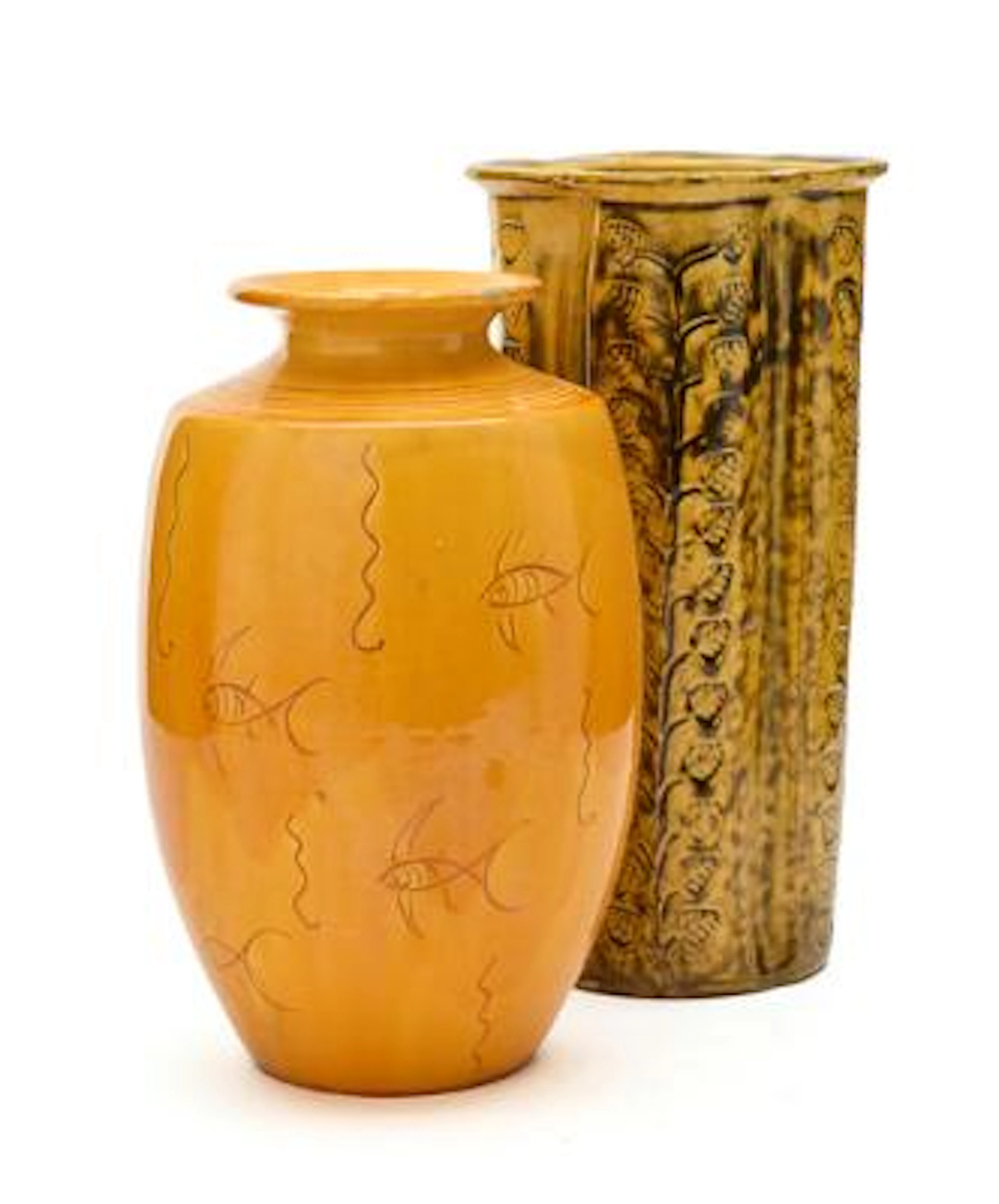 Kähler: Two earthenware vases modelled with embossed floral decoration