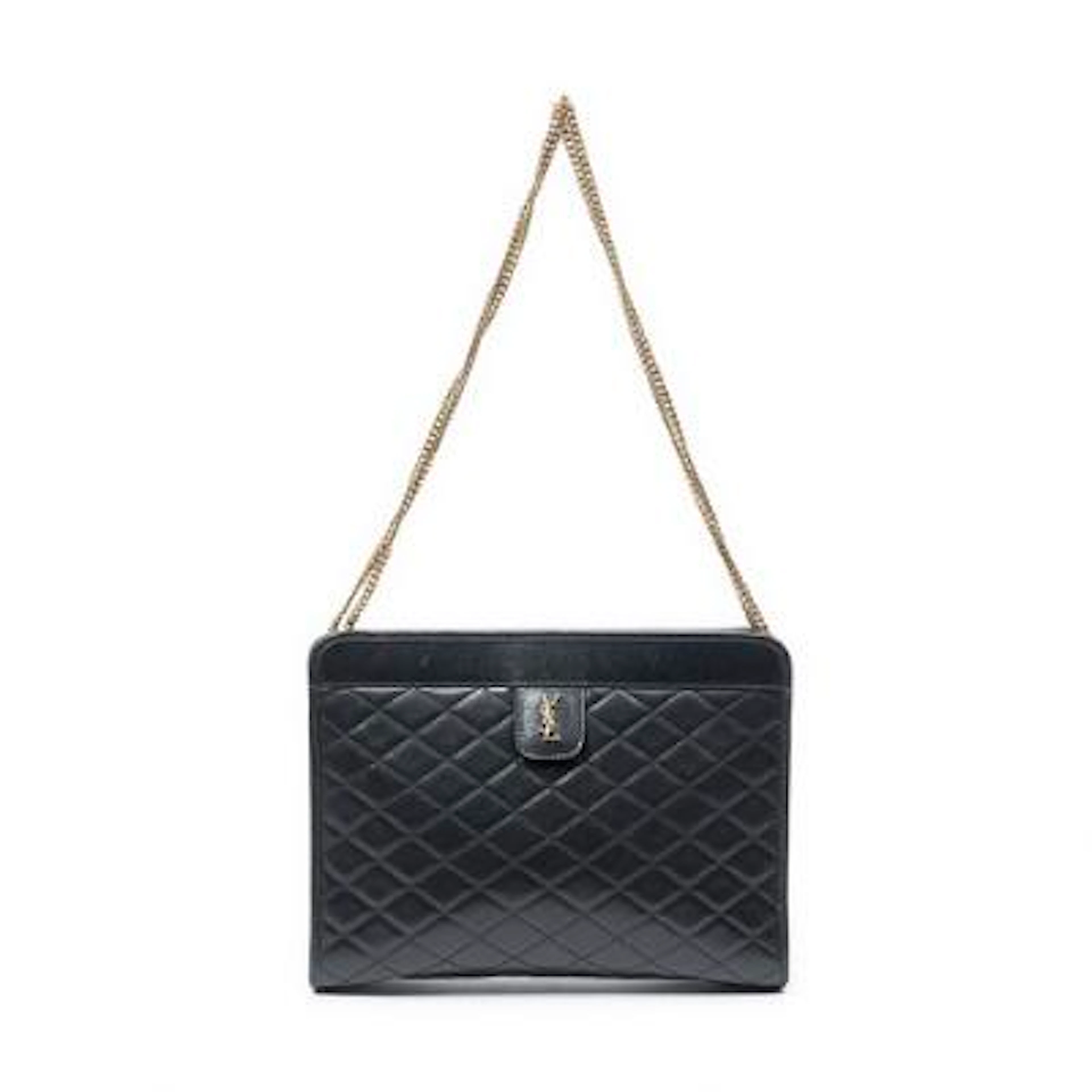 Yves Saint Laurent: A "Victoire Chain Clutch" in black quilted leather