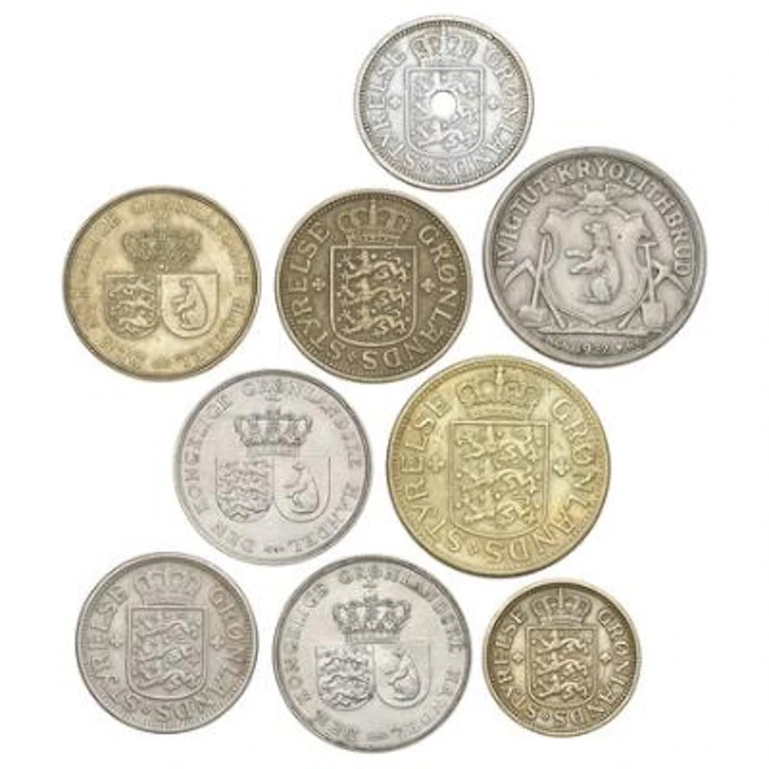 Greenland, complete set official coins, Sieg 1–7, Cryolite, The Mining