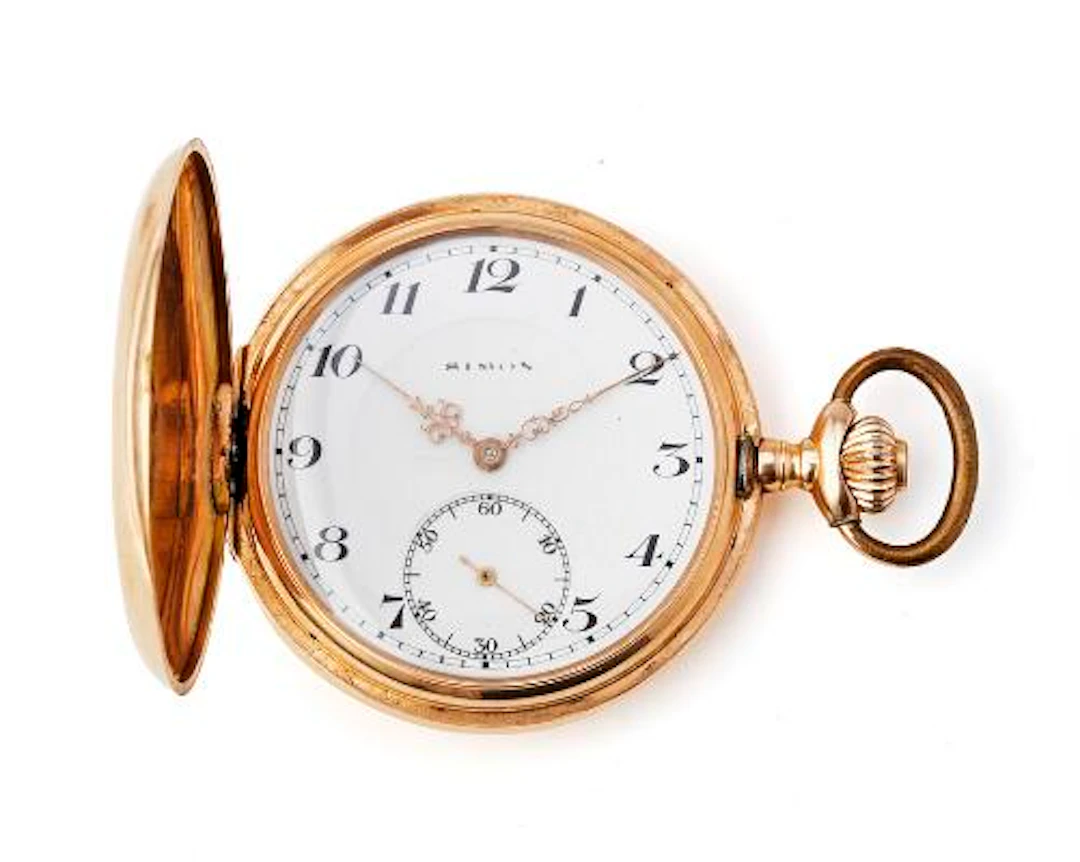 Simon: Double-cased pocket watch of 14k gold. Mechanical movement