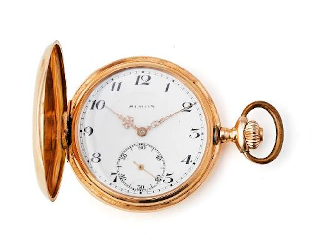 Simon: Double-cased pocket watch of 14k gold. Mechanical movement