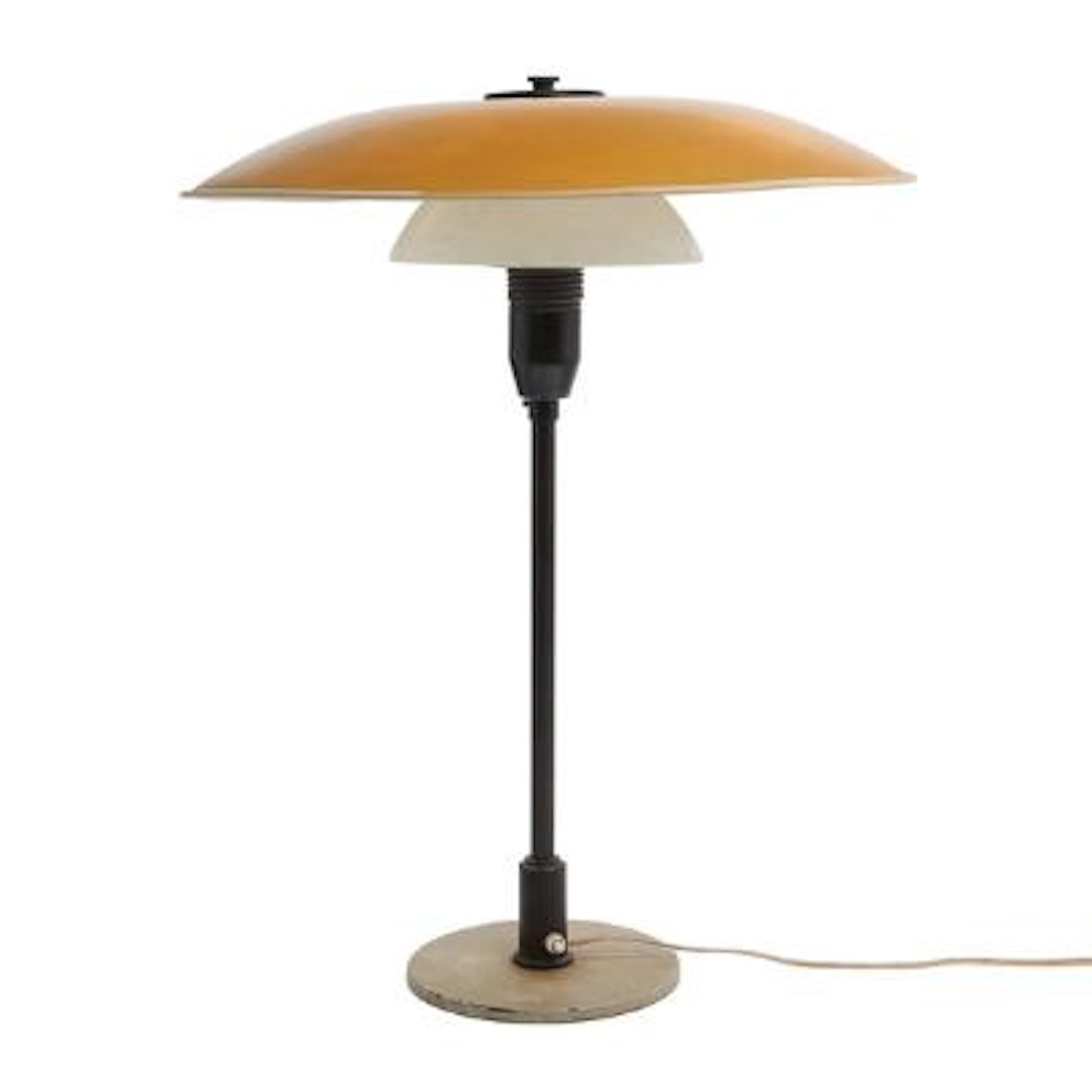 Poul Henningsen: "PH 4½/3". A brass table lamp with yellow lacquered