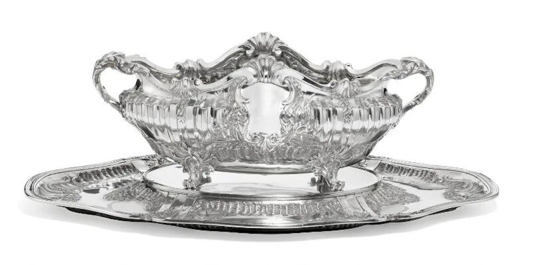 A large French sterling silver jardinière and matching stand. France