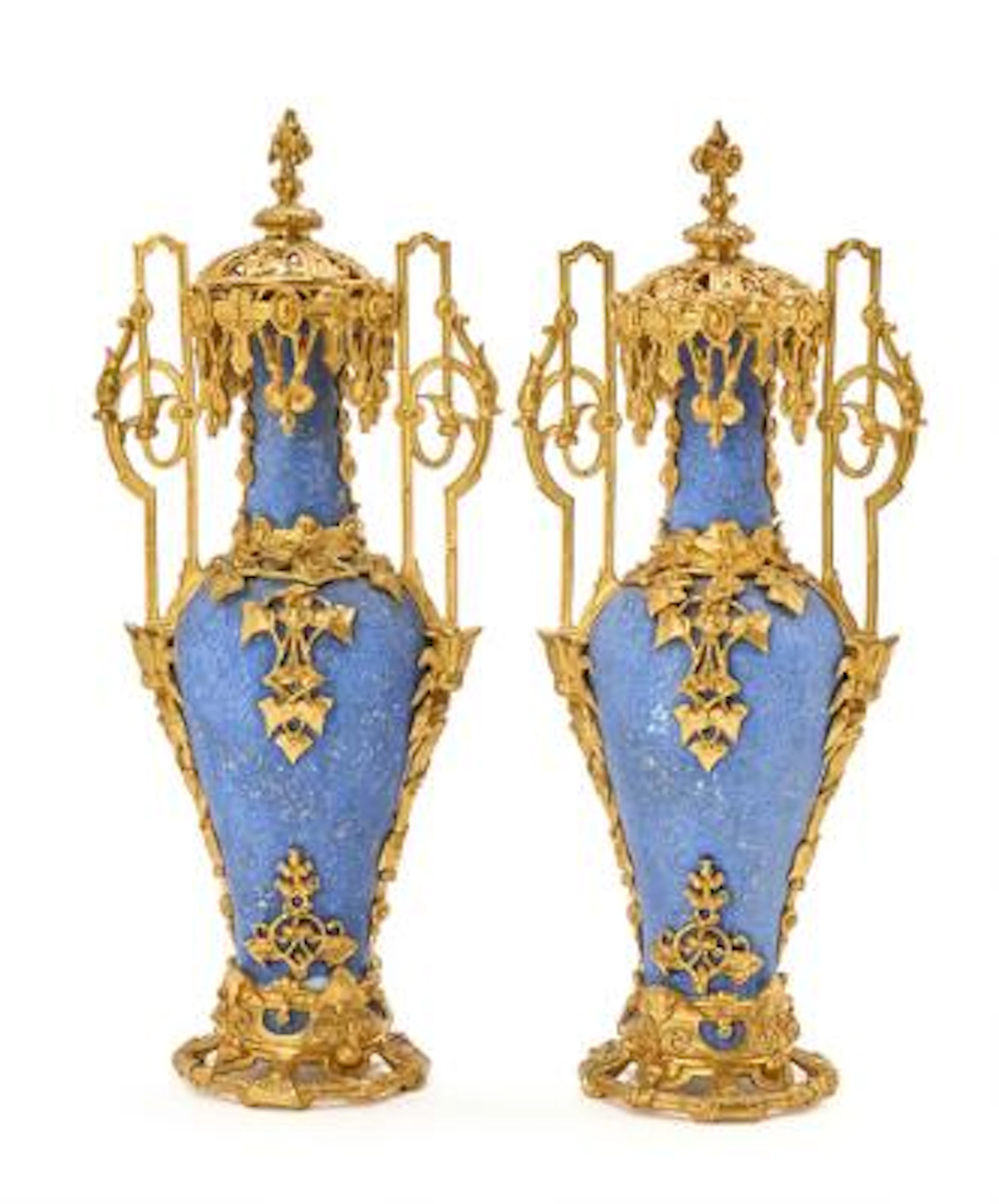 A pair of Belle Epoque potpourri vases in porcelain, richly mounted