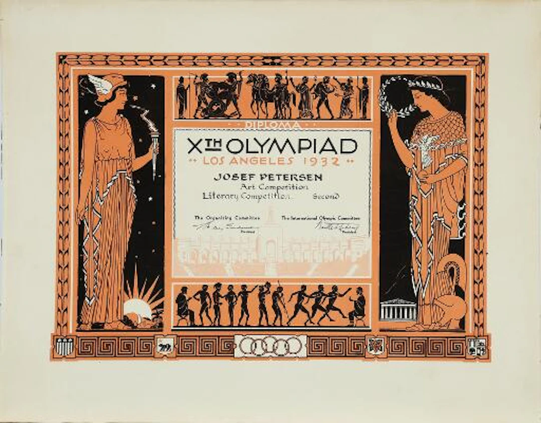 Certificate for a silver medal at the 1932 Olympic Games in Los Angeles.