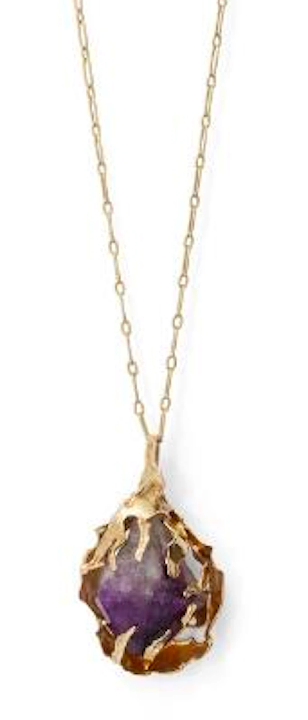 John Rørvig: An amethyst pendant of 14k gold. Accompanied by a necklace