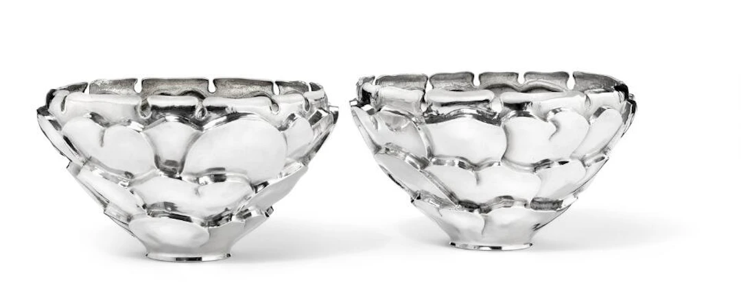 Thorvald Bindesbøll: "Artichoke". A pair of sterling silver bowls