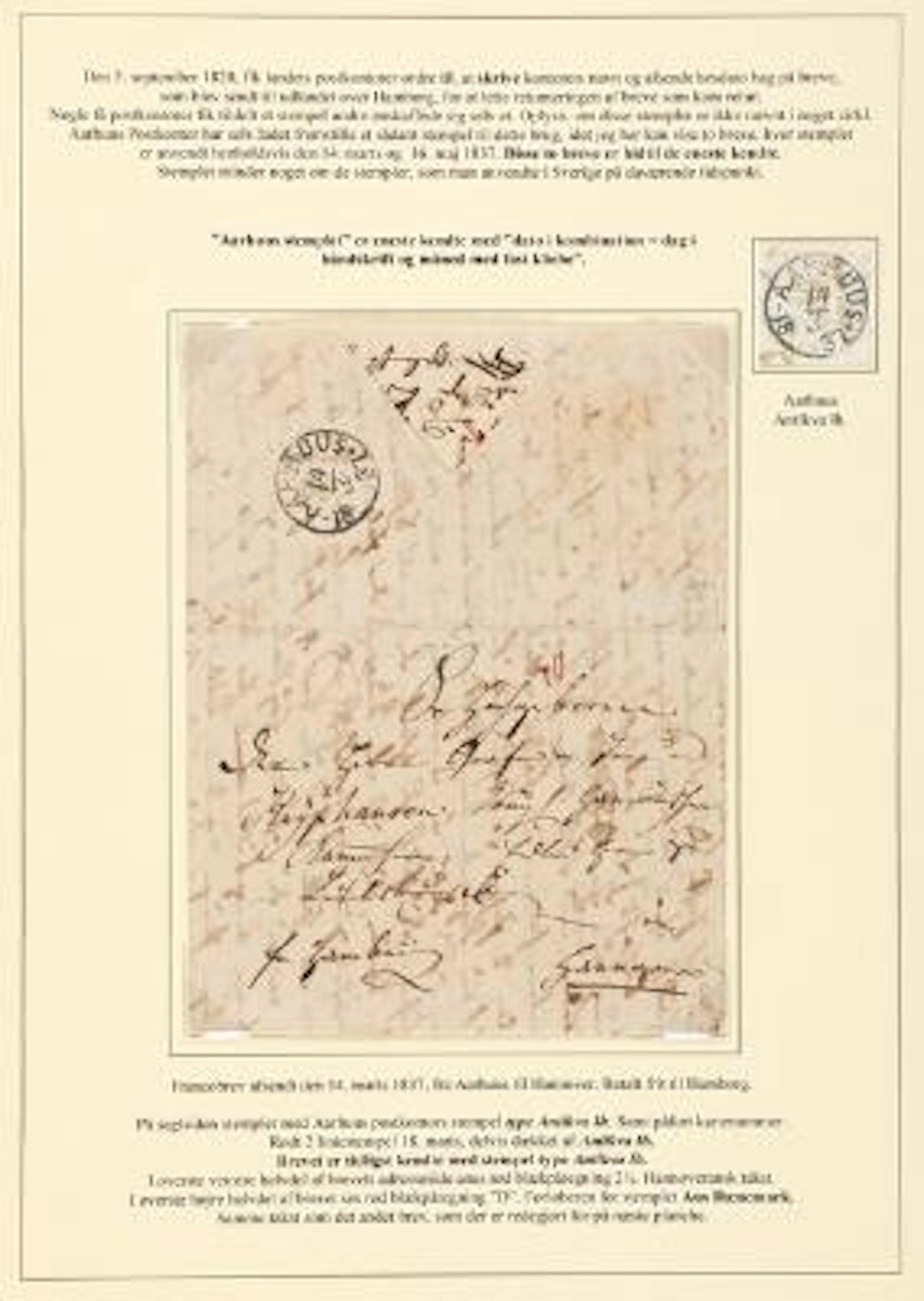 AARHUUS 14.3.1837. Antiqua Ih canc. on franco cover from Aarhus to