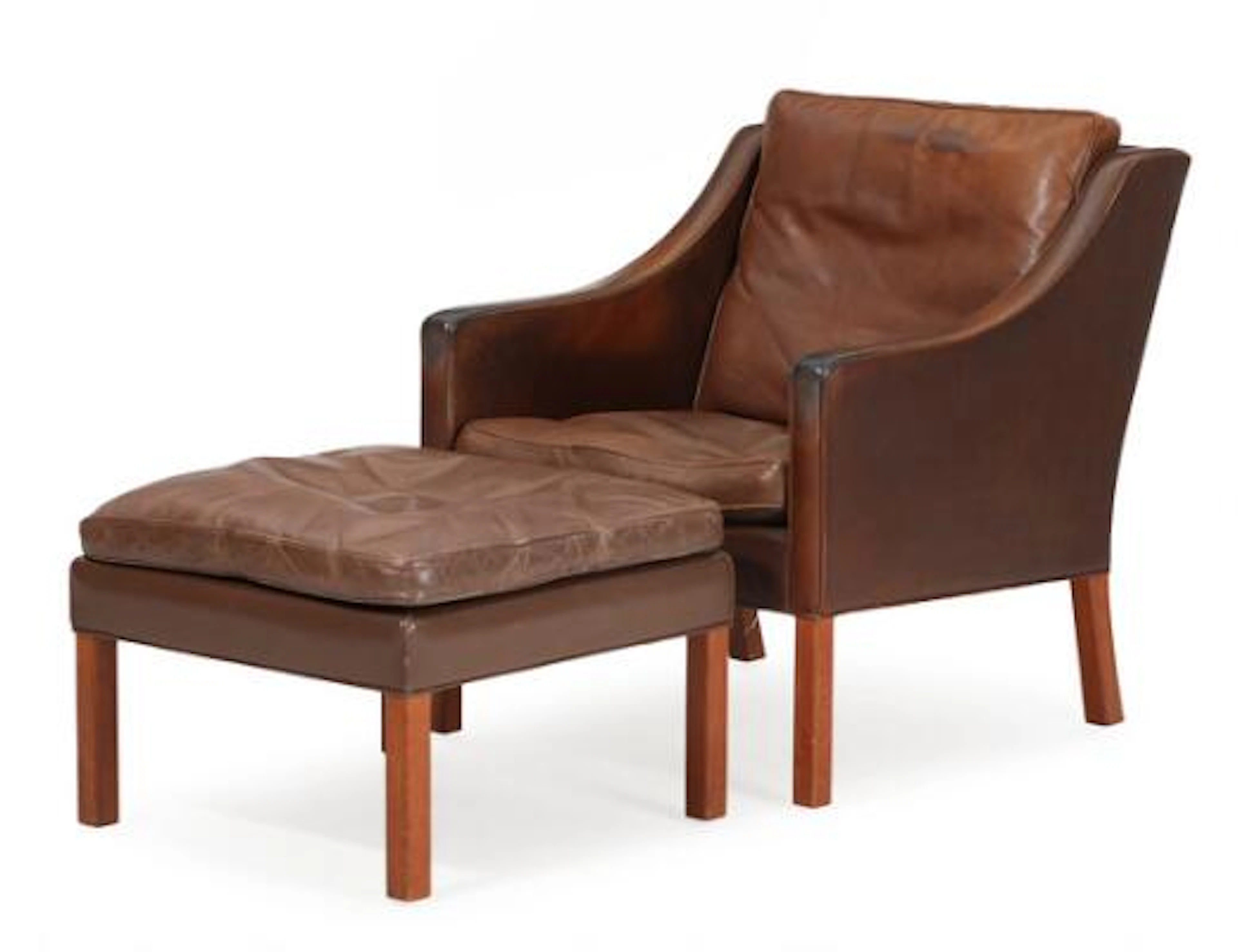 Børge Mogensen: Armchair and footstool. Models 2207 and 2202. Manufactured
