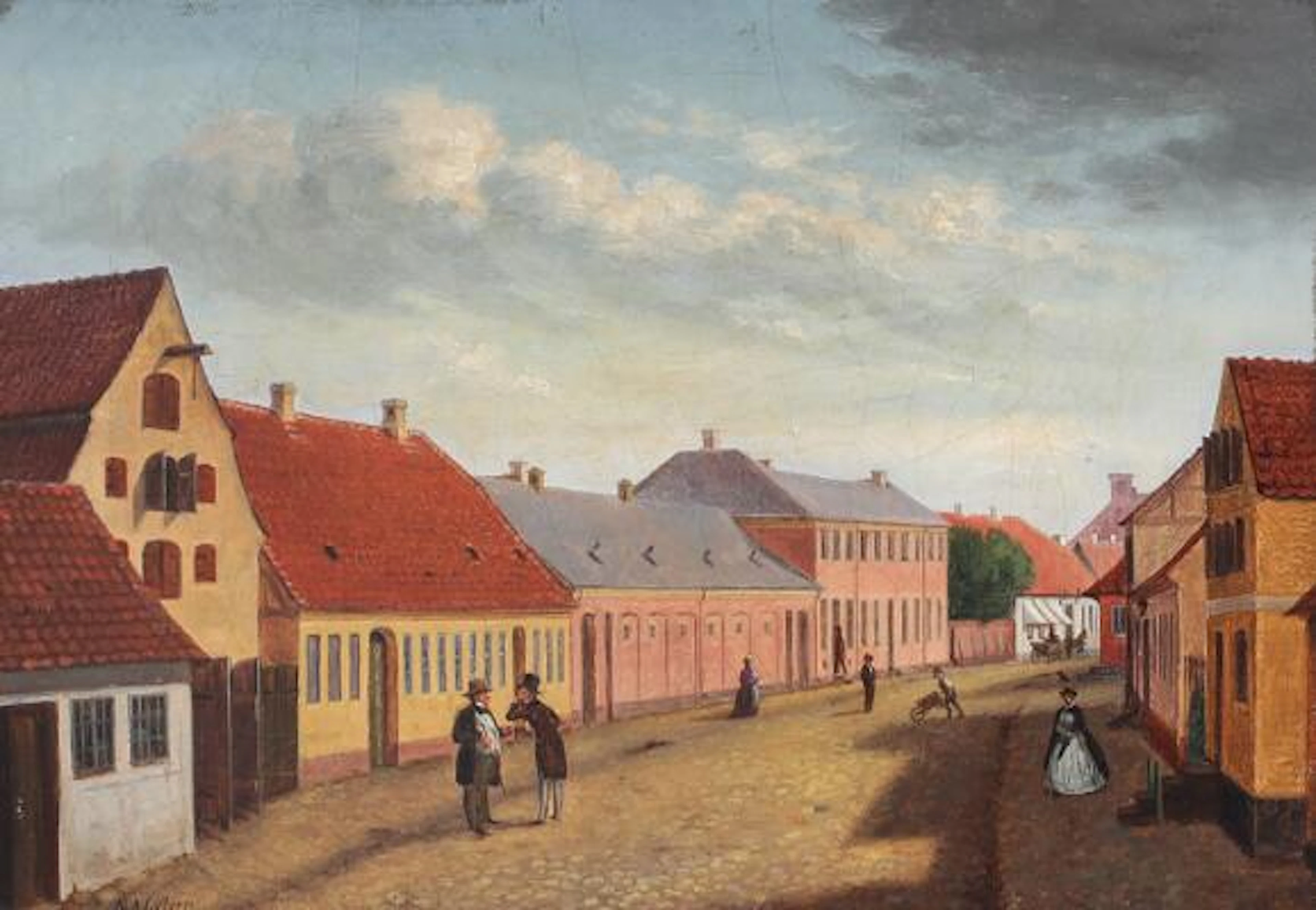 N. A. Lützen: Street scene from Stubbekøbing. Signed N. A. Lytzen.