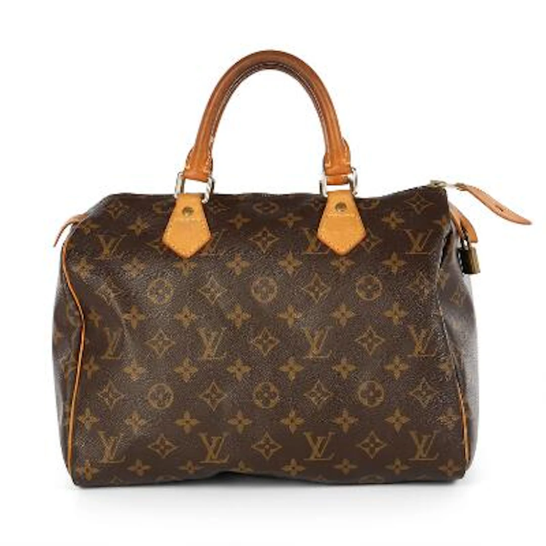 Louis Vuitton: A "Speedy 30" bag in brown coated canvas with brown