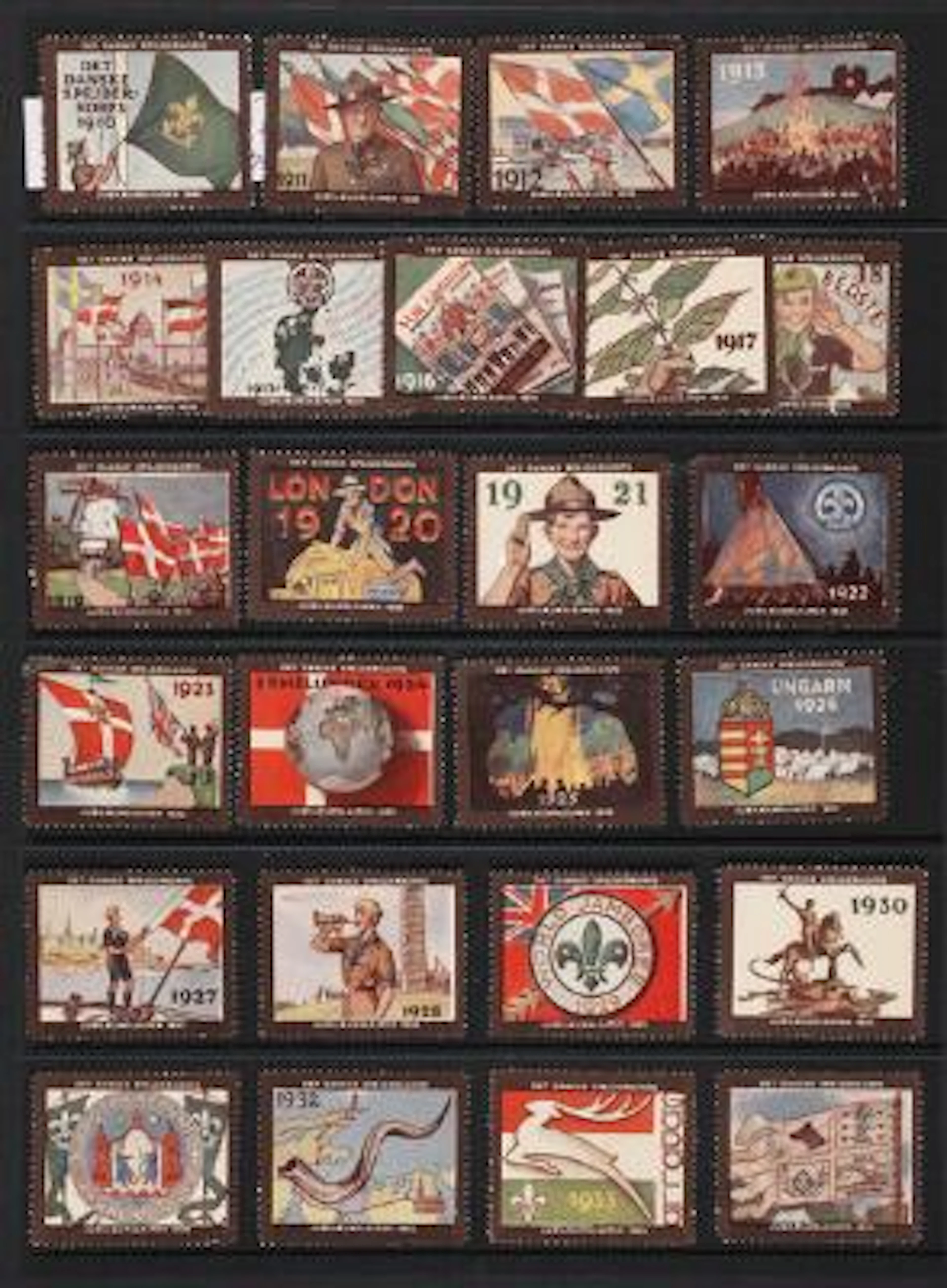 Scouts. Det Danske Spejderkorps. Stockcard with various collectors