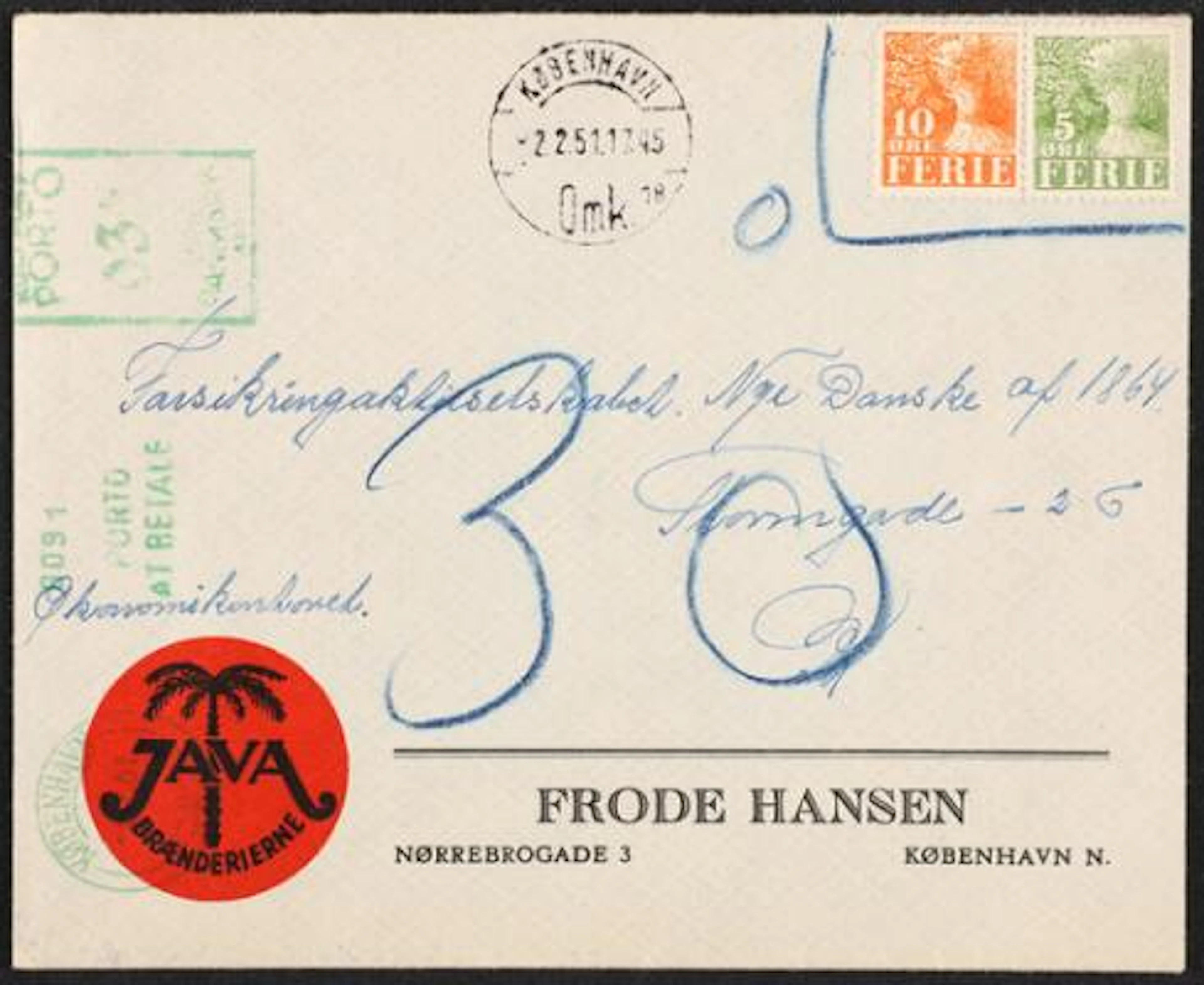 Feriemærker (holiday stamps). 1951. 5 Øre, green and 10 Øre, orange.