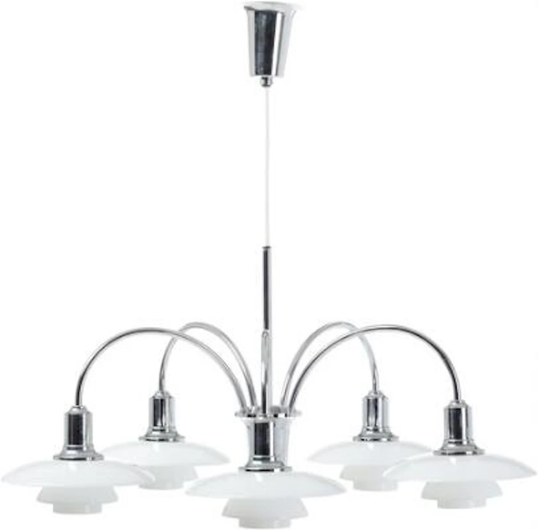 Poul Henningsen: "Cascade". Chromium-plated chandelier, five branches