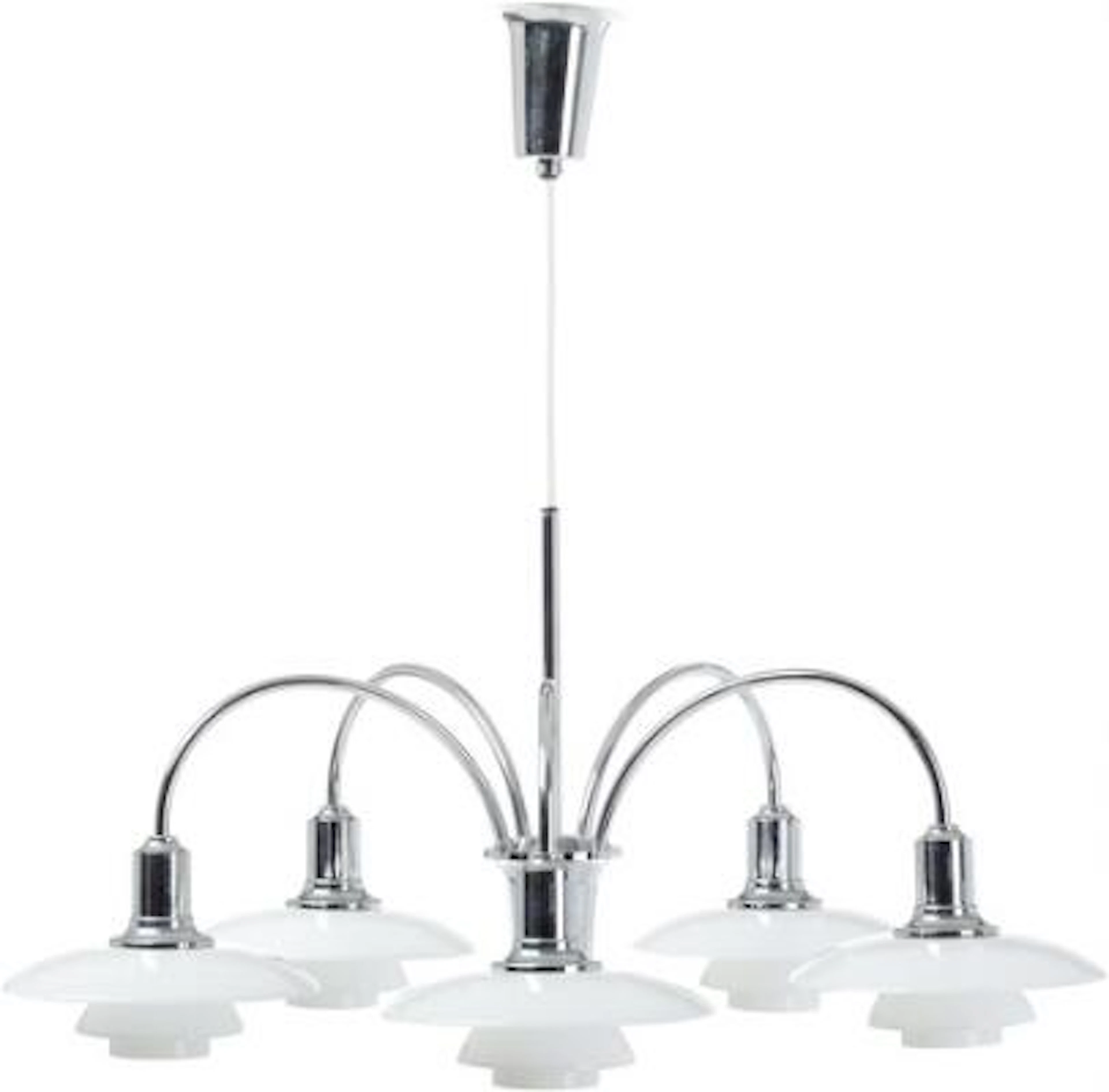 Poul Henningsen: "Cascade". Chromium-plated chandelier, five branches